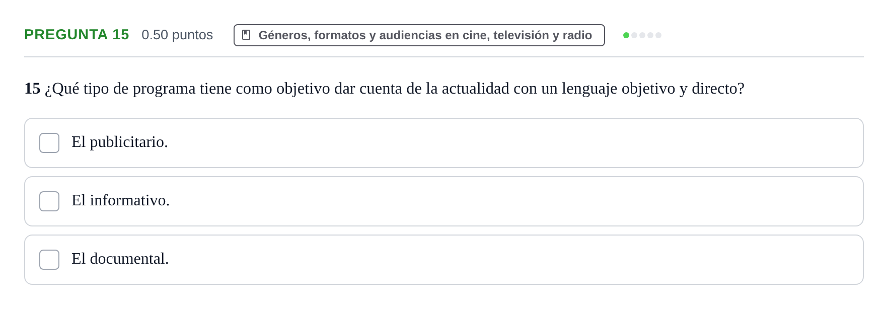 Enunciado: Pregunta 15 · Cultura Audiovisual II PAU La Rioja Extraordinaria 2023