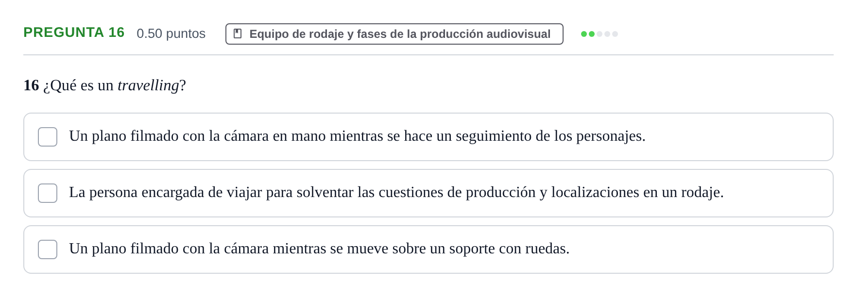 Enunciado: Pregunta 16 · Cultura Audiovisual II PAU La Rioja Extraordinaria 2023