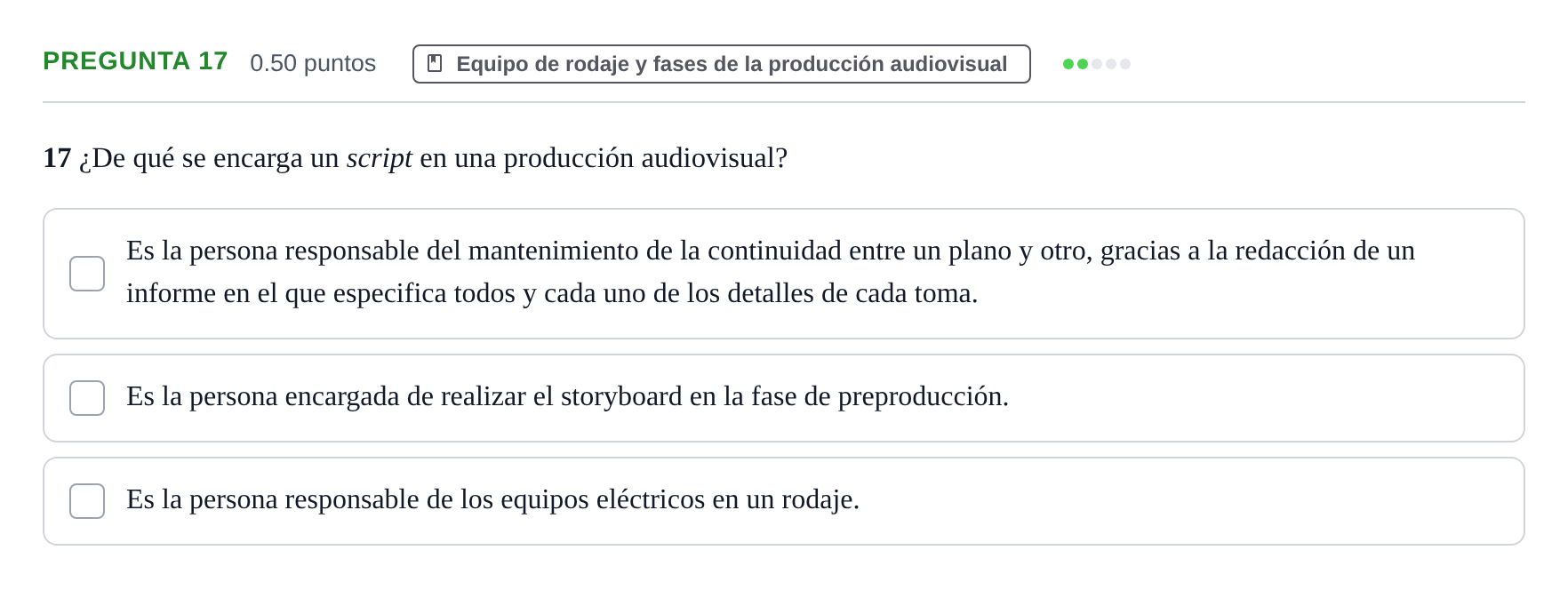 Enunciado: Pregunta 17 · Cultura Audiovisual II PAU La Rioja Extraordinaria 2023