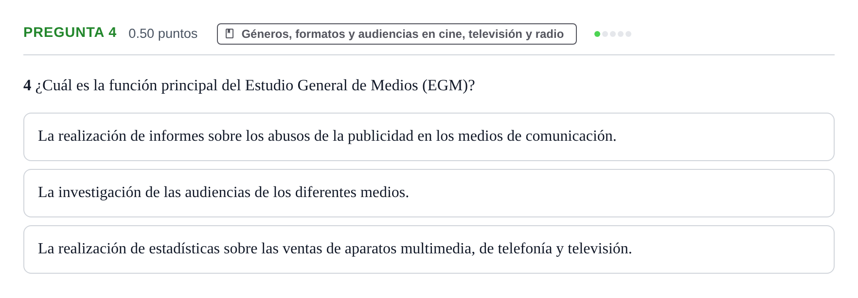 Enunciado: Pregunta 4 · Cultura Audiovisual II PAU La Rioja Extraordinaria 2023