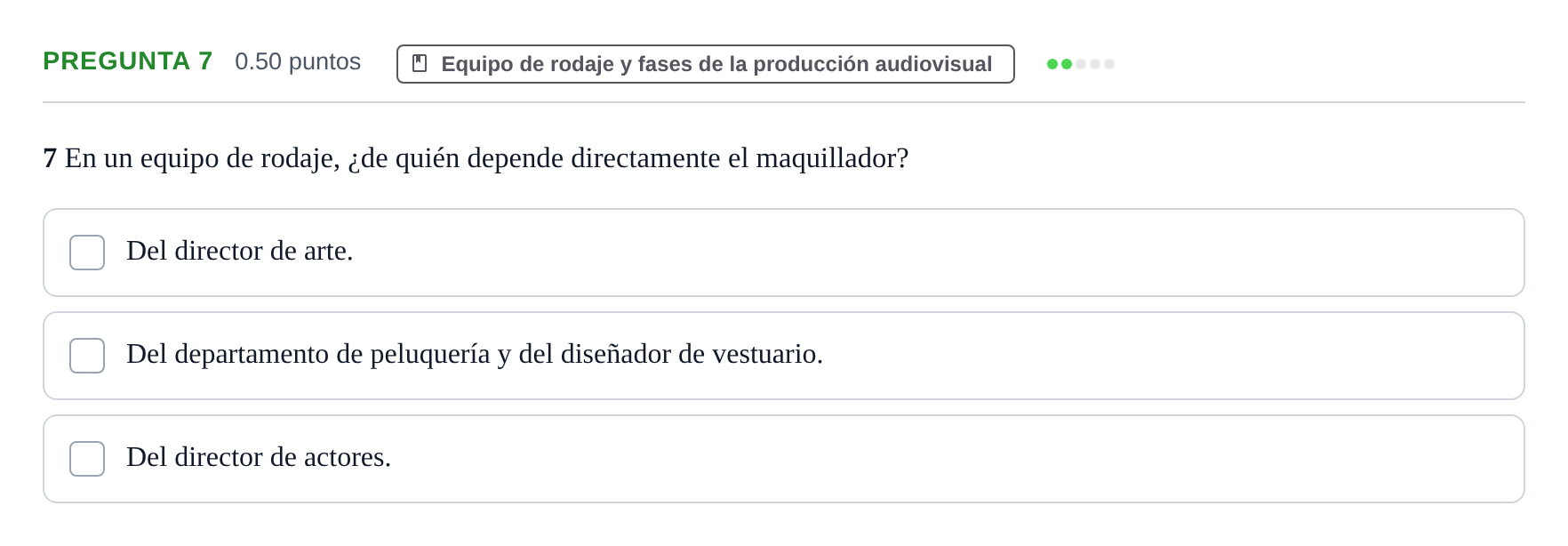 Enunciado: Pregunta 7 · Cultura Audiovisual II PAU La Rioja Extraordinaria 2023