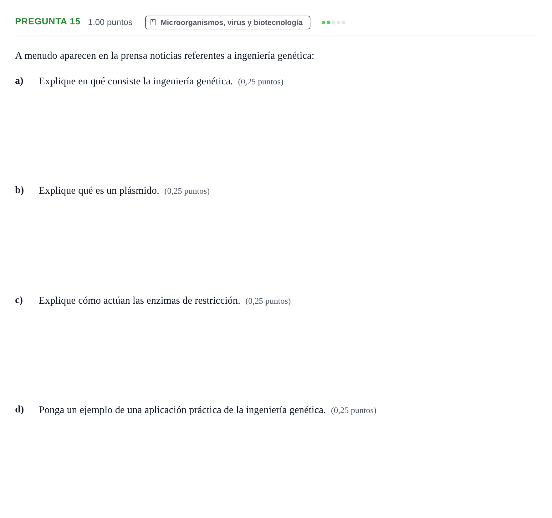 Enunciado: Pregunta 15 · Biología PAU La Rioja Extraordinaria 2023