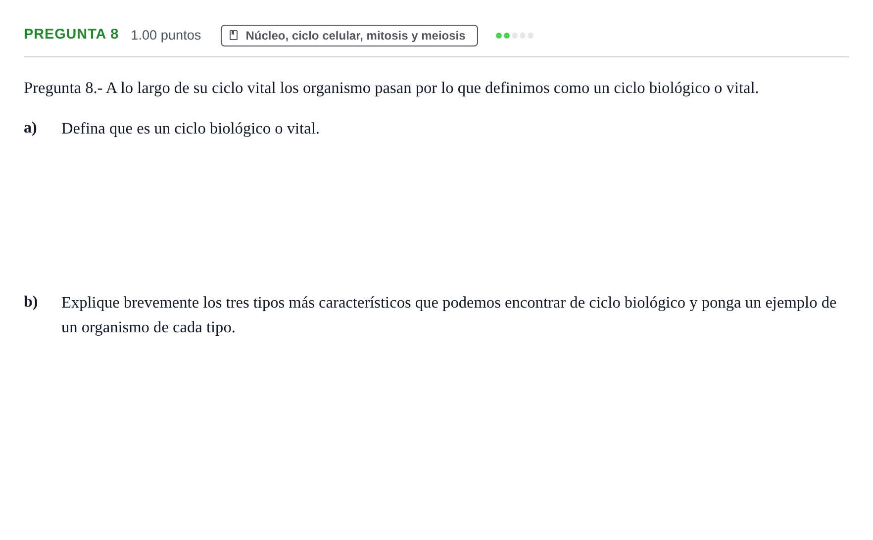Enunciado: Pregunta 8 · Biología PAU La Rioja Extraordinaria 2023