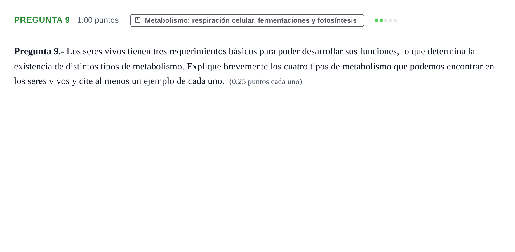 Enunciado: Pregunta 9 · Biología PAU La Rioja Extraordinaria 2023