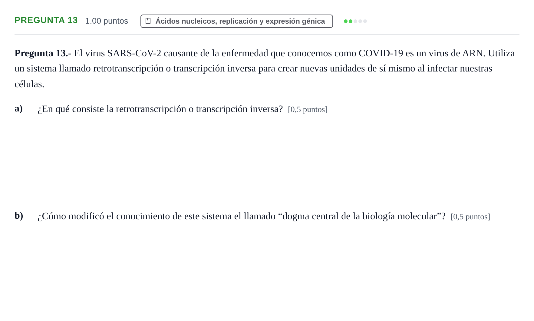 Enunciado: Pregunta 13 · Biología PAU La Rioja Ordinaria 2023