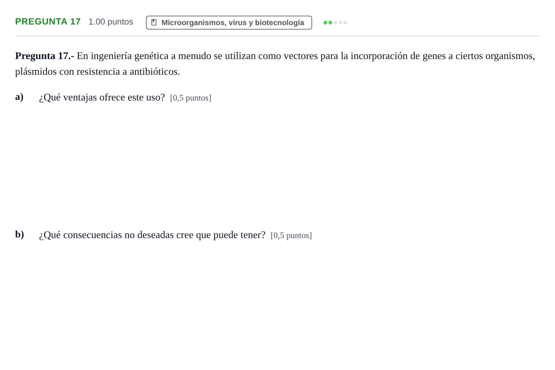 Enunciado: Pregunta 17 · Biología PAU La Rioja Ordinaria 2023