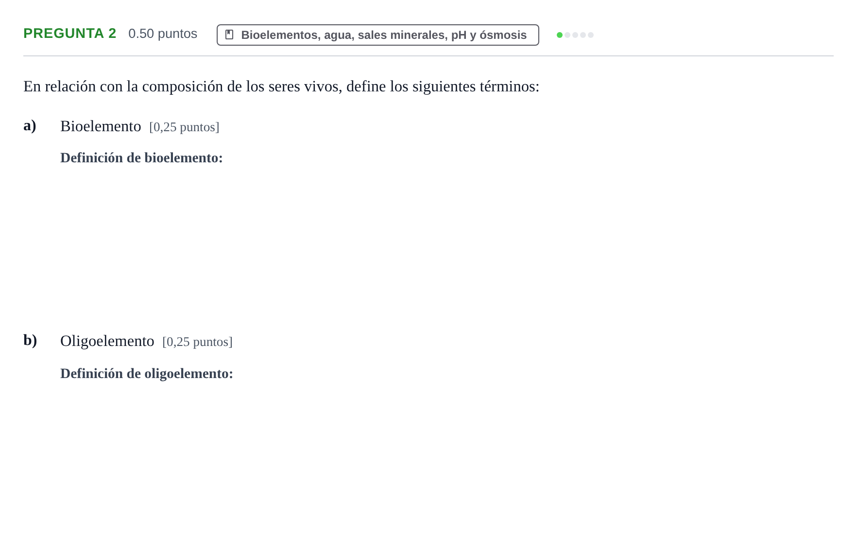 Enunciado: Pregunta 2 - Bioelementos · Biología PAU La Rioja Ordinaria 2023