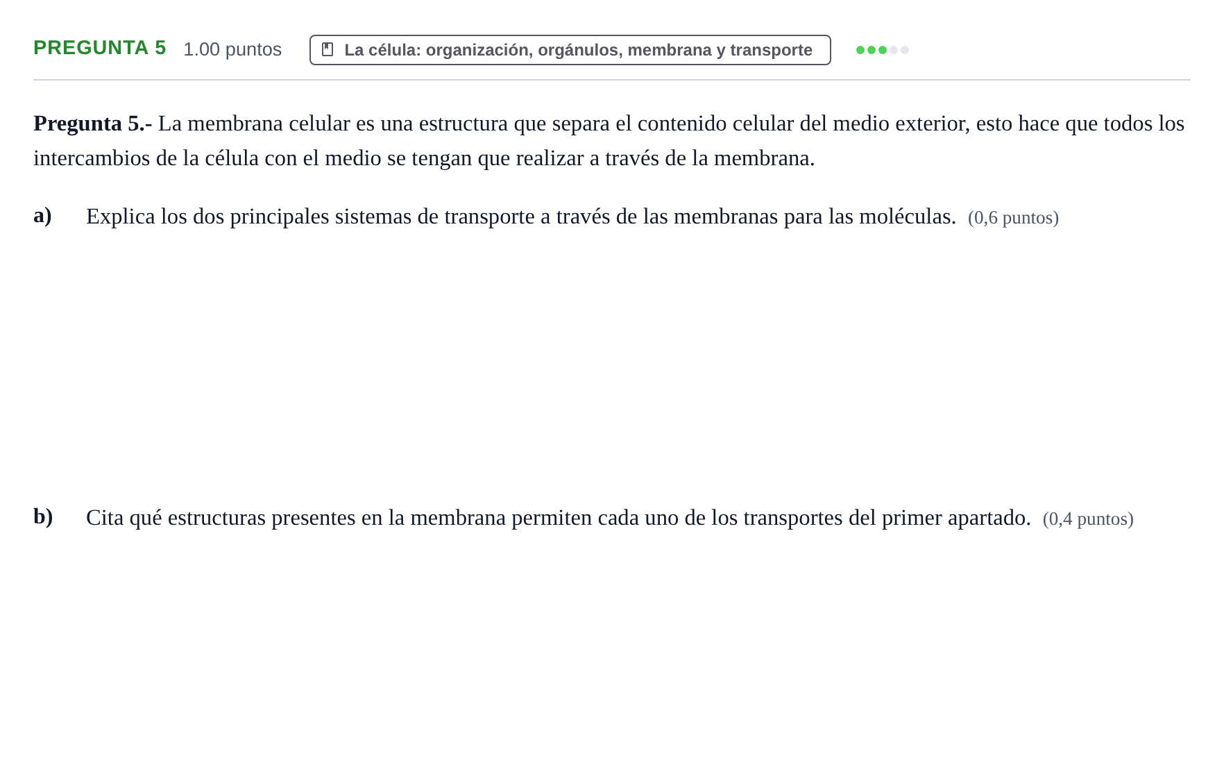 Enunciado: Pregunta 5 · Biología PAU La Rioja Ordinaria 2023
