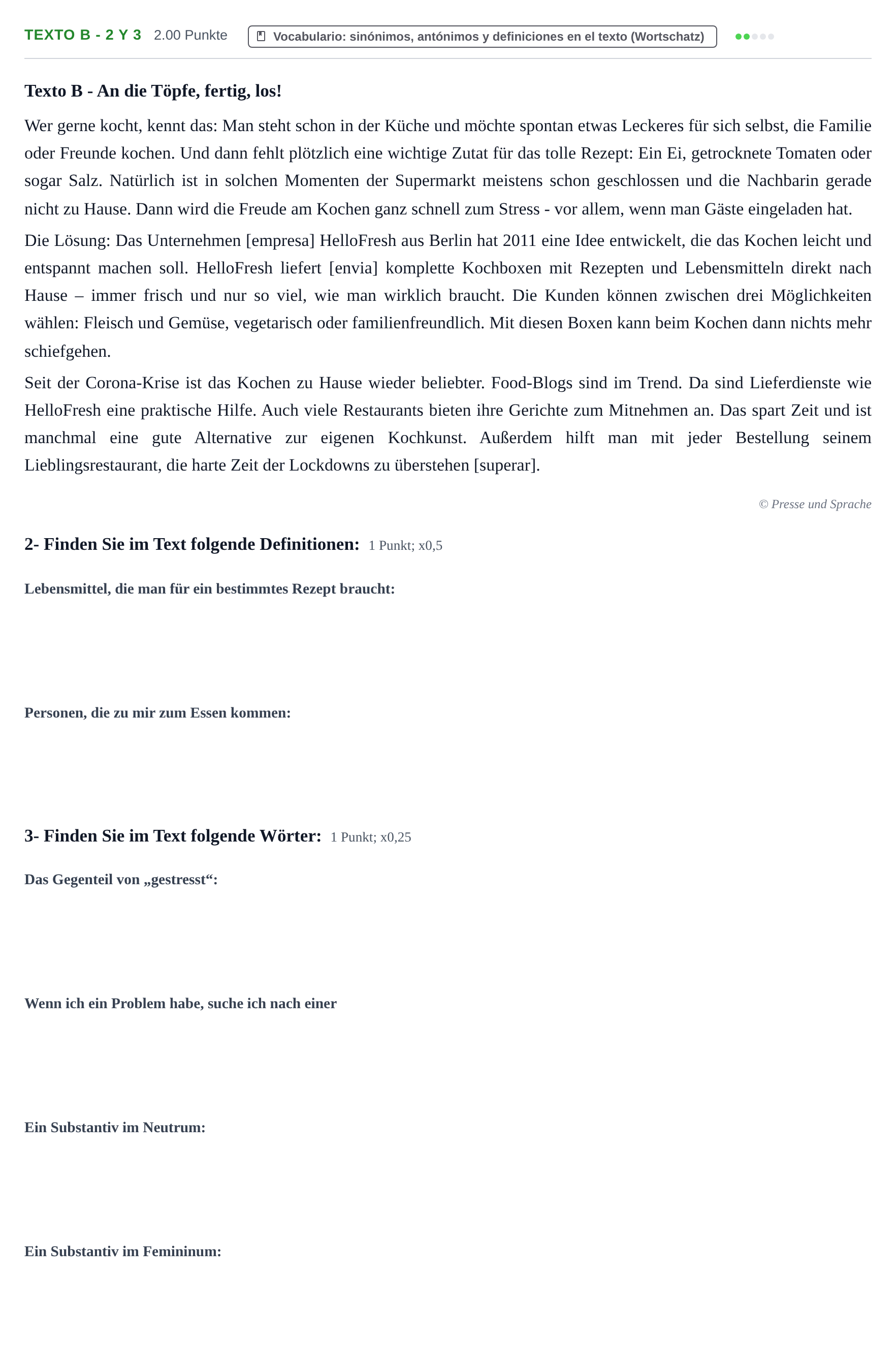 Enunciado: Ejercicio Texto B - 2 y 3 · Alemán PAU La Rioja Ordinaria 2023