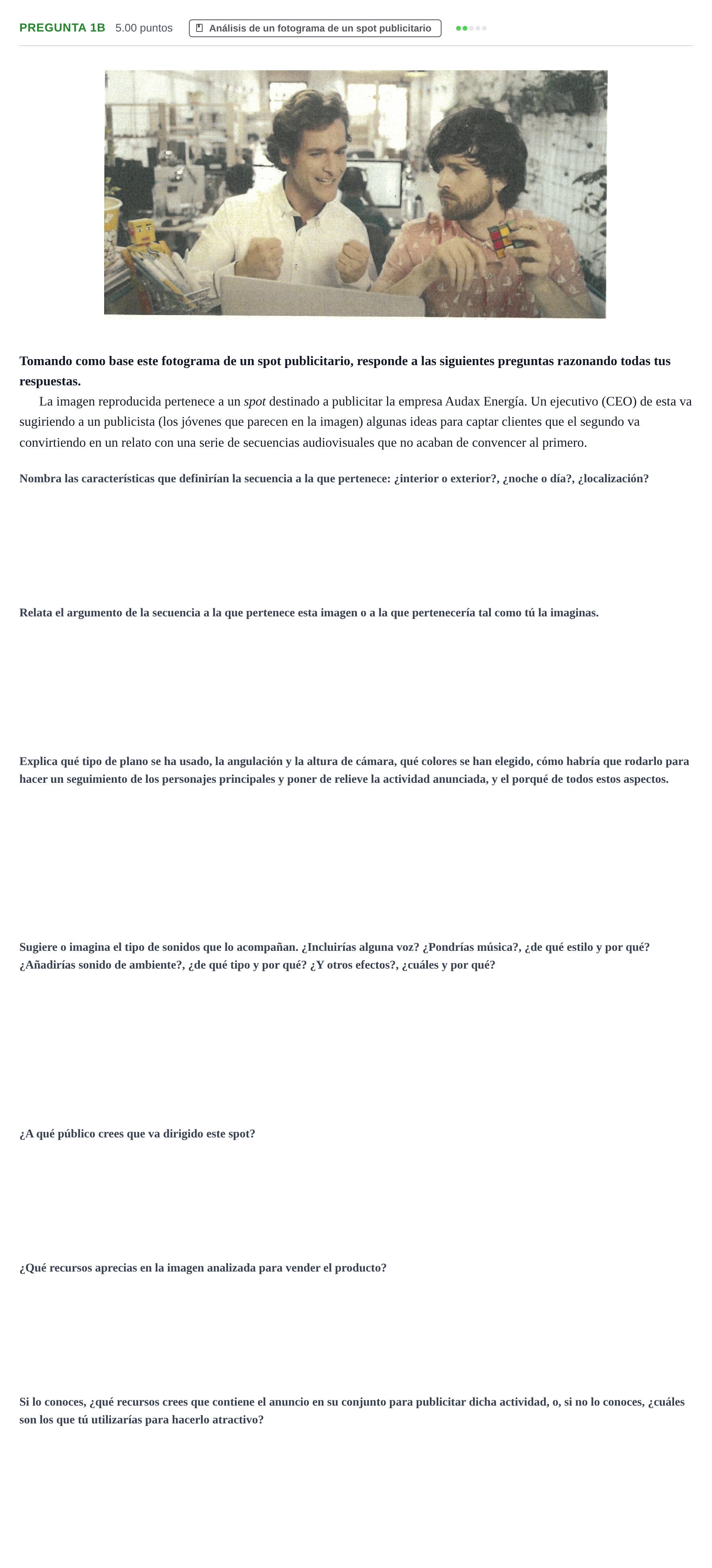 Enunciado: Pregunta 1B · Cultura Audiovisual II PAU La Rioja Ordinaria 2023