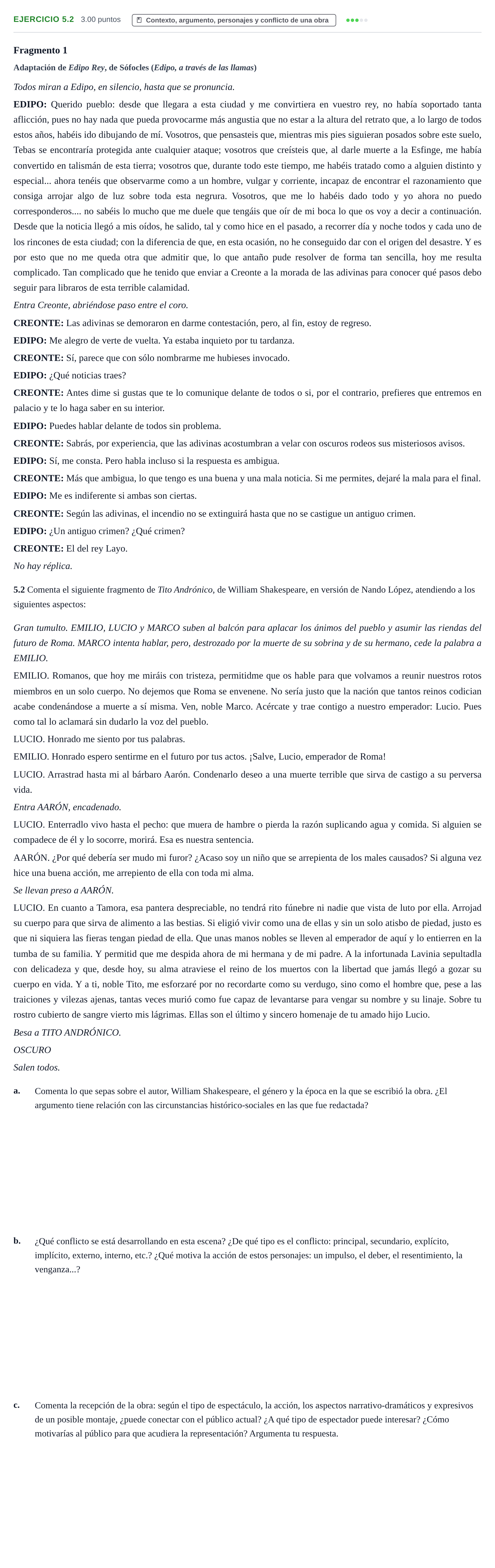 Enunciado: Ejercicio 5.2 · Artes Escénicas PAU La Rioja Extraordinaria 2023