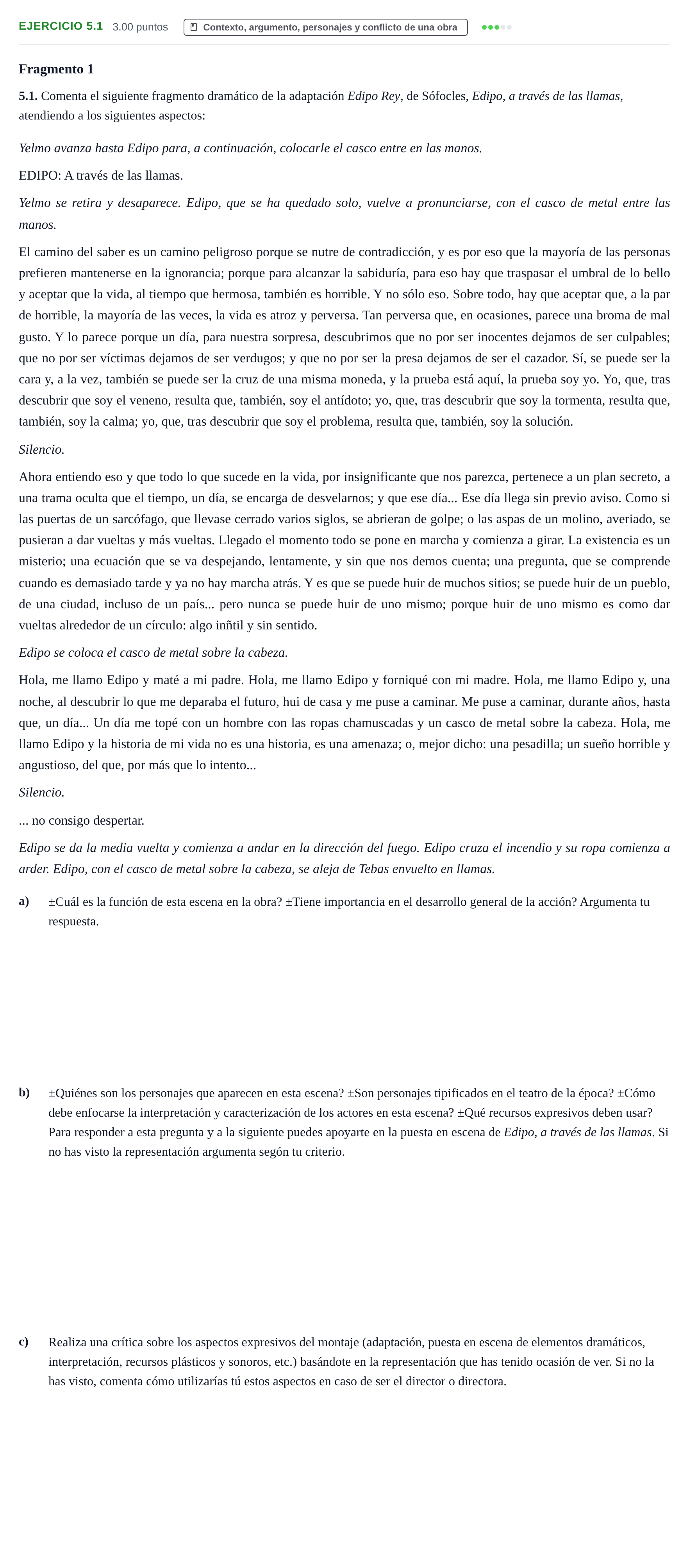 Enunciado: Ejercicio 5.1 · Artes Escénicas PAU La Rioja Ordinaria 2023