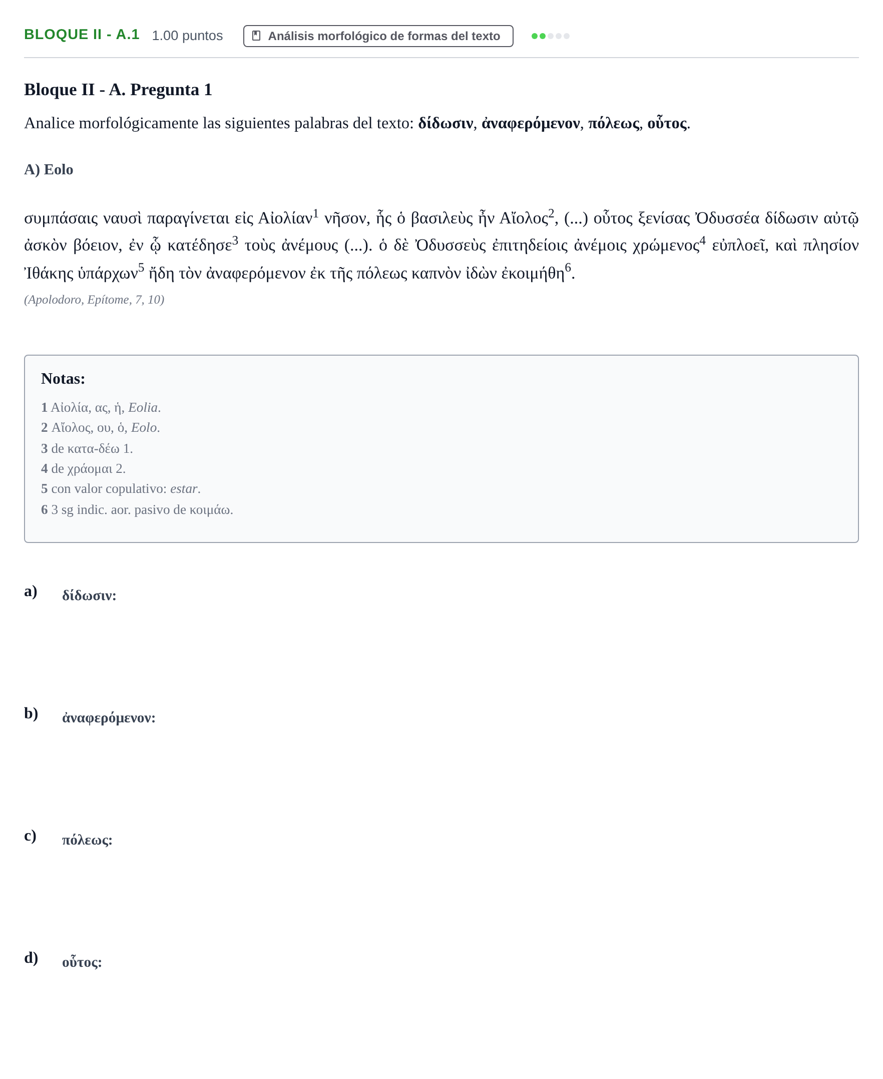 Enunciado: Bloque II - A.1 · Griego II PAU La Rioja Ordinaria 2023