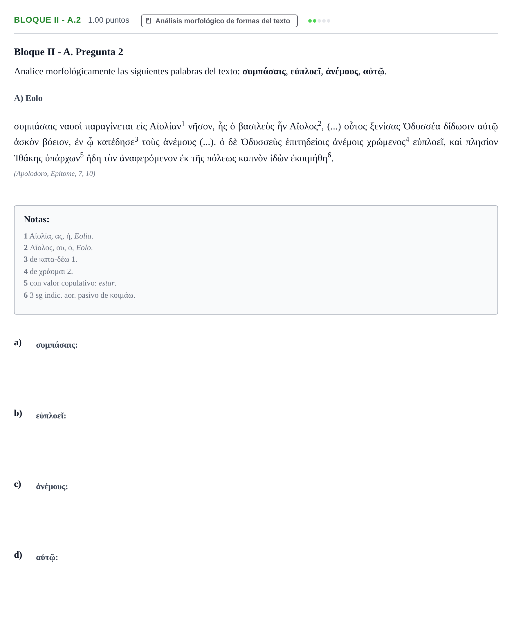 Enunciado: Bloque II - A.2 · Griego II PAU La Rioja Ordinaria 2023