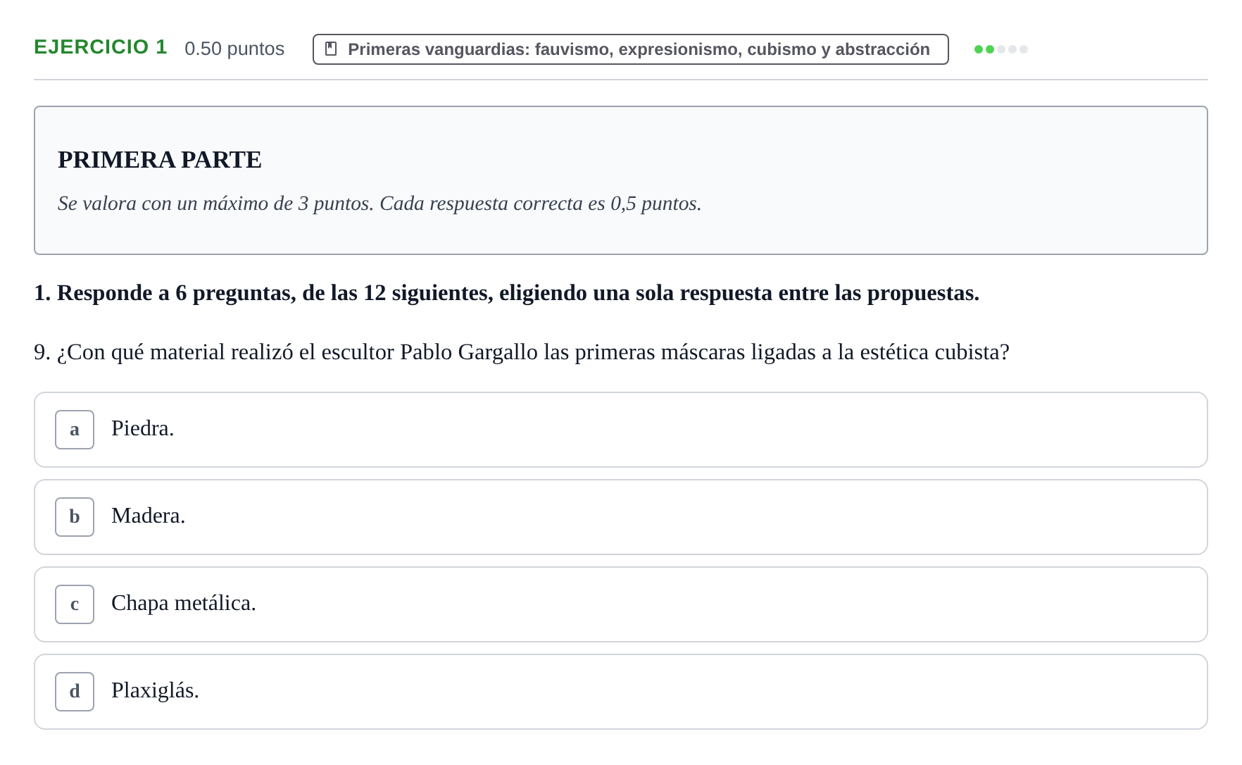 Enunciado: Ejercicio 1 - Primeras vanguardias · Fundamentos Artísticos PAU La Rioja Extraordinaria 2023
