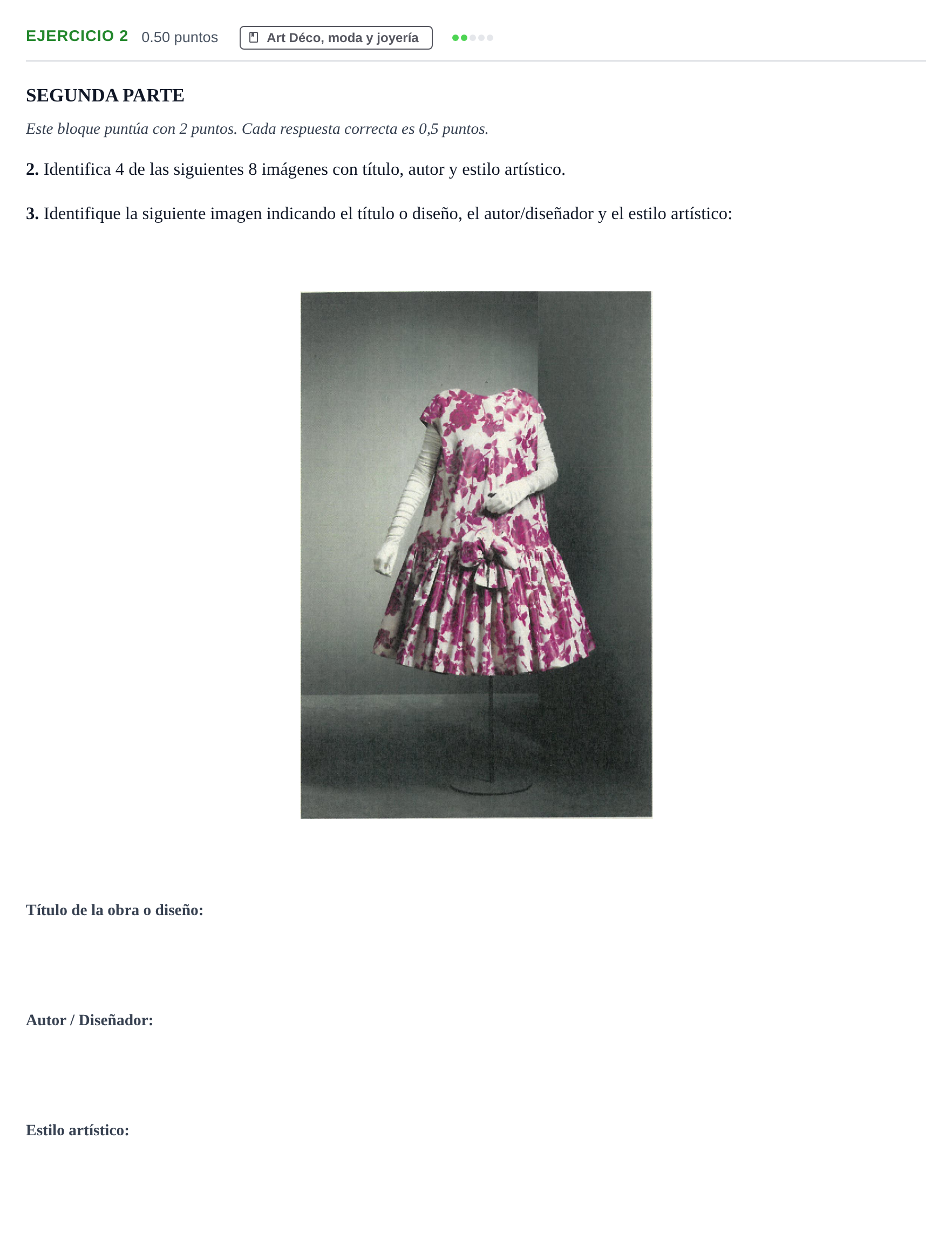 Enunciado: Ejercicio 2 - Art Déco, moda y joyería · Fundamentos Artísticos PAU La Rioja Extraordinaria 2023