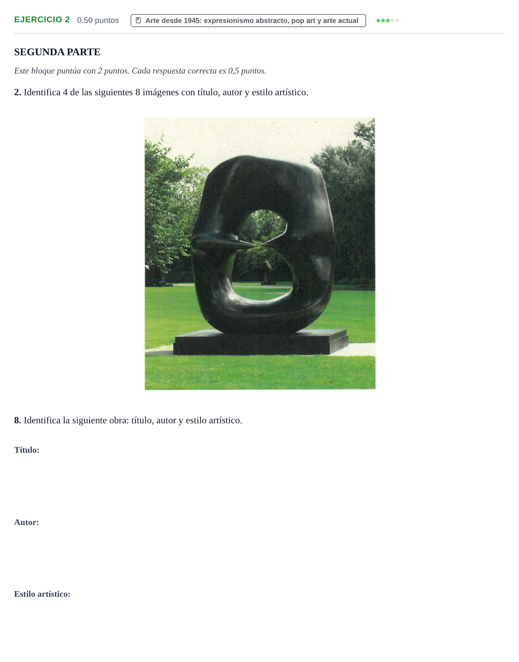 Enunciado: Ejercicio 2 - Arte desde 1945 · Fundamentos Artísticos PAU La Rioja Extraordinaria 2023