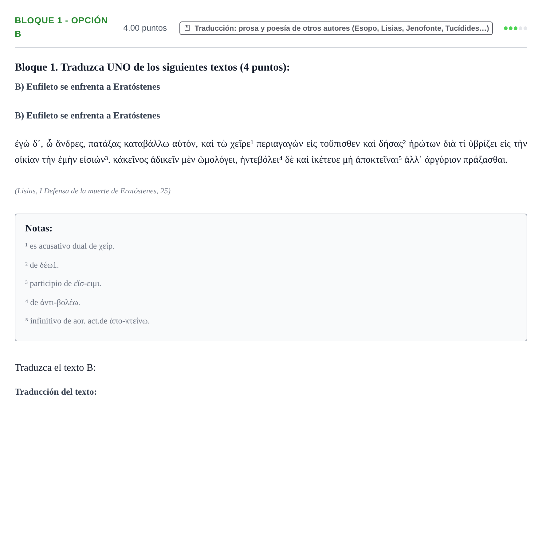 Enunciado: Bloque 1 - Opción B · Griego II PAU La Rioja Extraordinaria 2023