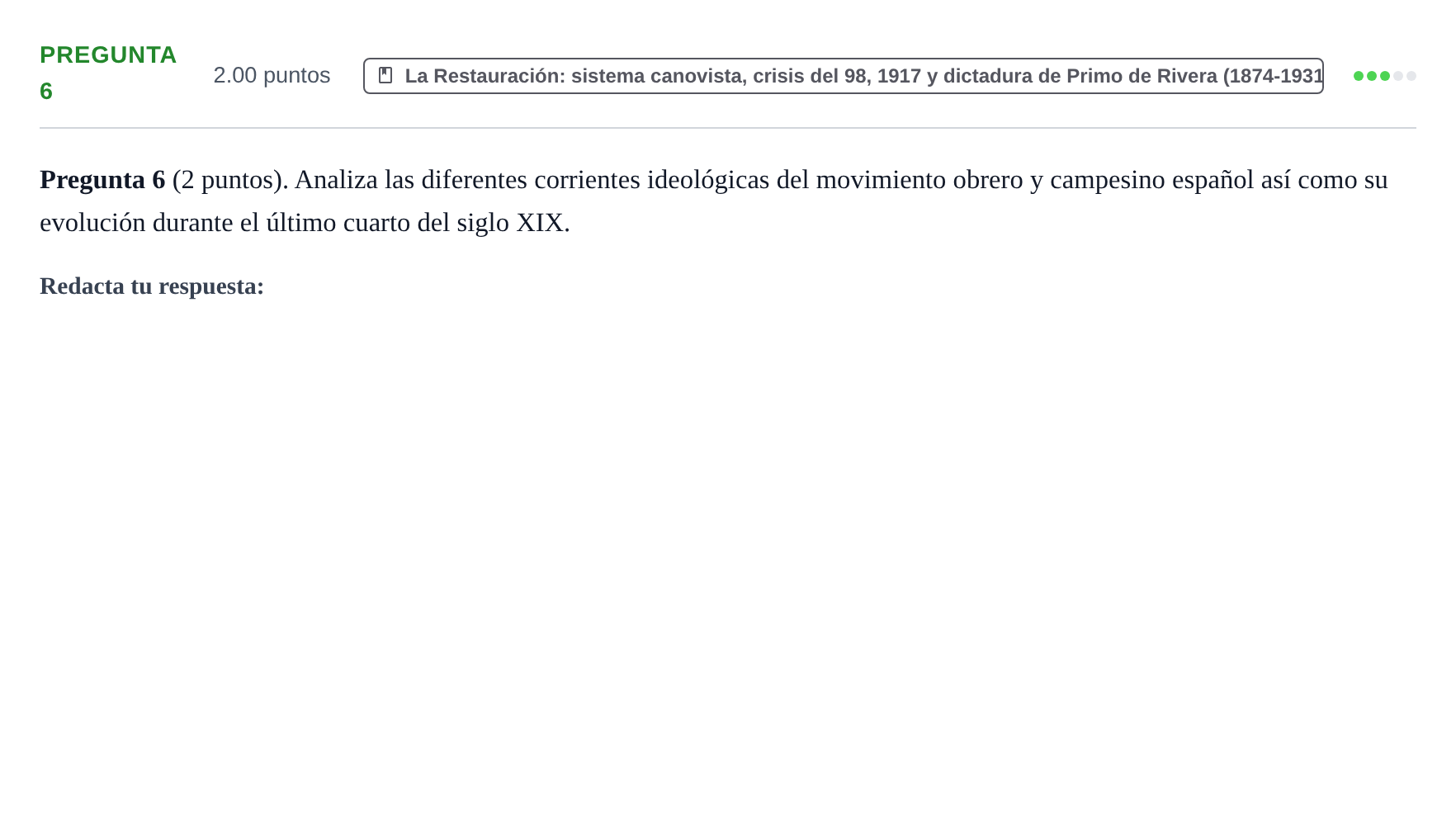 Enunciado: Pregunta 6 · Historia de España PAU La Rioja Extraordinaria 2023