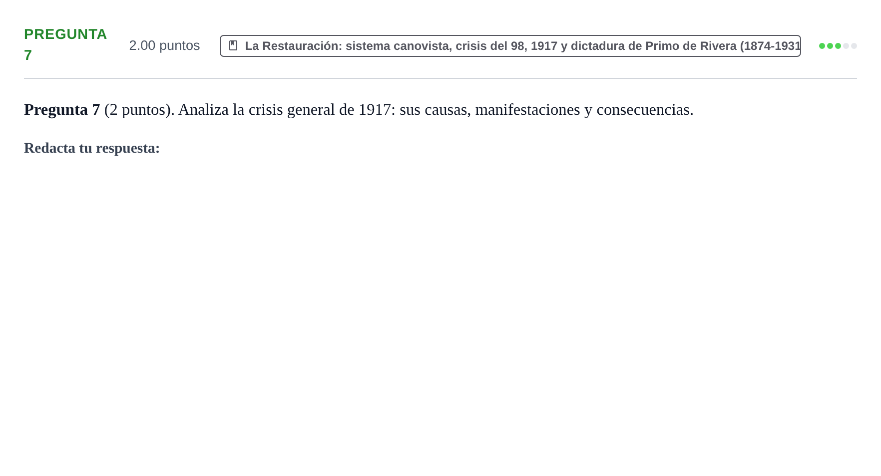 Enunciado: Pregunta 7 · Historia de España PAU La Rioja Extraordinaria 2023