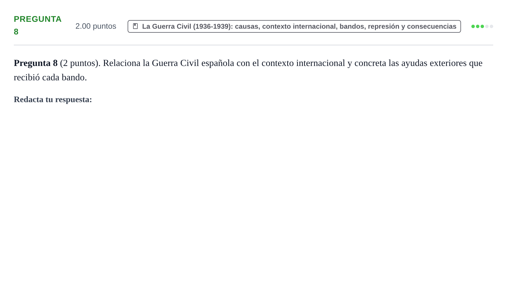 Enunciado: Pregunta 8 · Historia de España PAU La Rioja Extraordinaria 2023