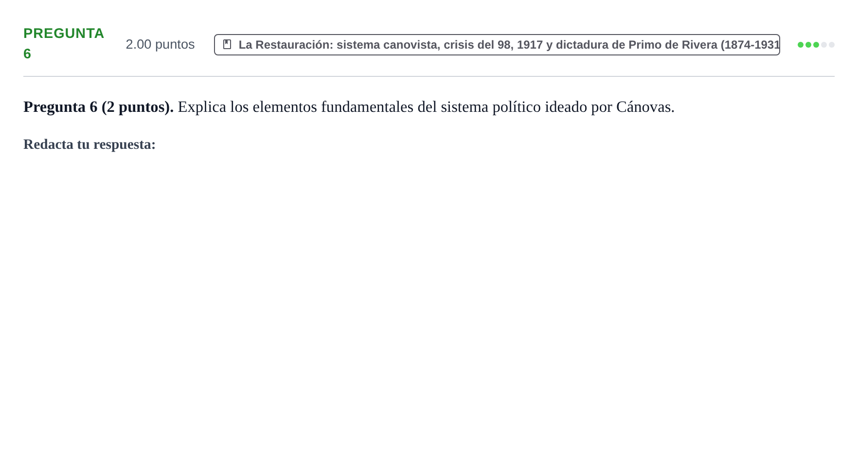 Enunciado: Pregunta 6 · Historia de España PAU La Rioja Ordinaria 2023