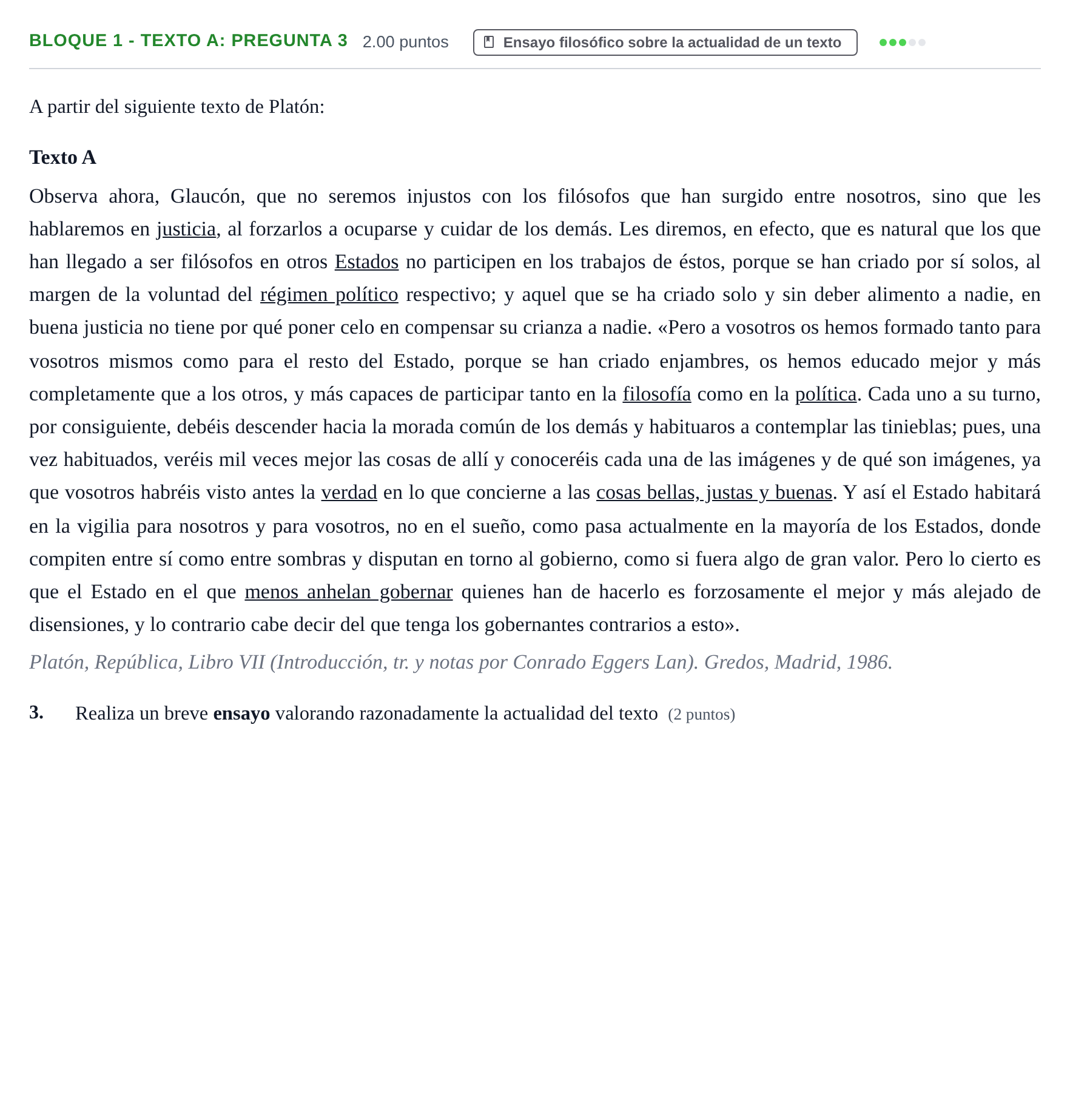 Enunciado: Bloque 1 - Texto A: Pregunta 3 · Historia de la Filosofía PAU La Rioja Extraordinaria 2023
