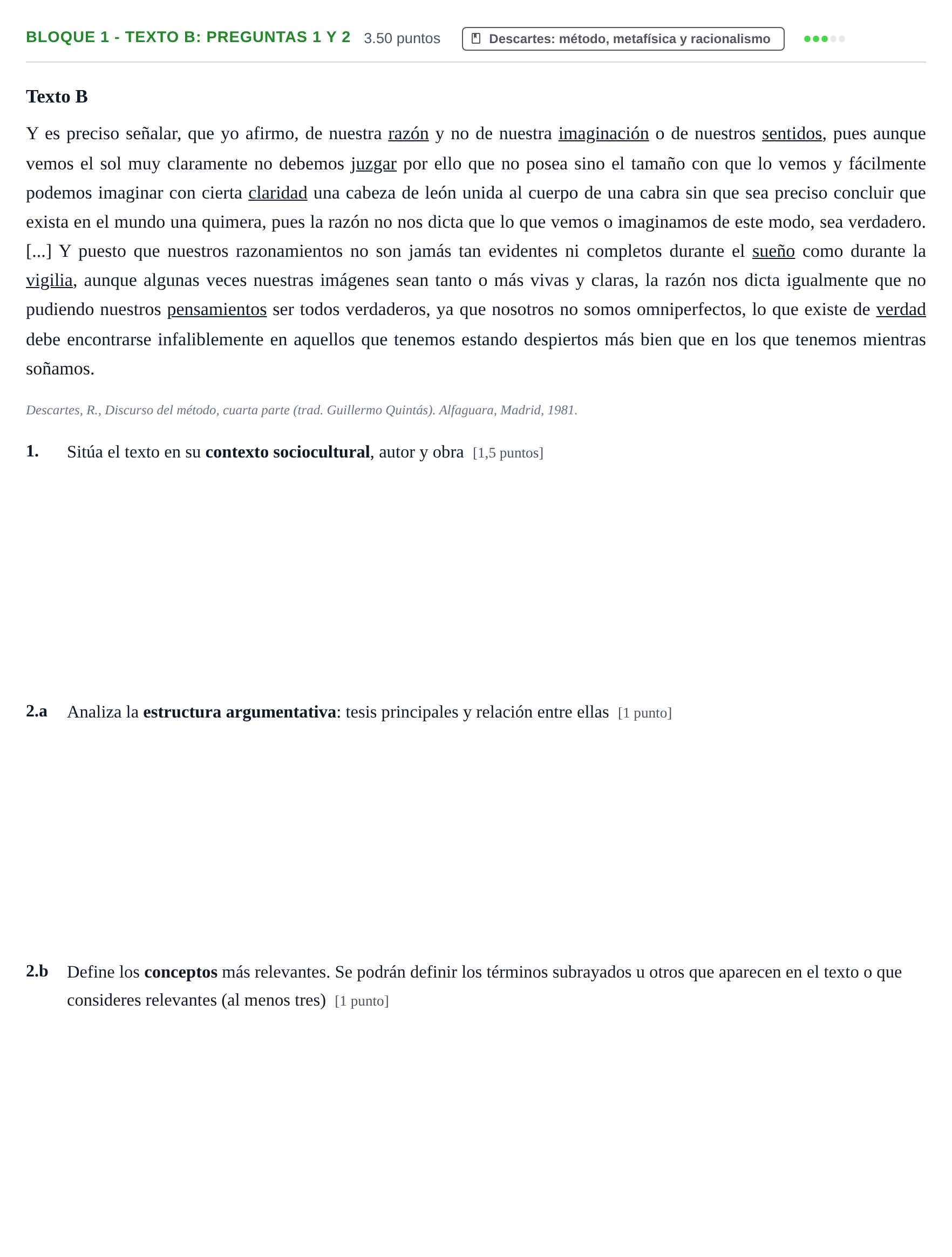Enunciado: Bloque 1 - Texto B: Preguntas 1 y 2 · Historia de la Filosofía PAU La Rioja Extraordinaria 2023
