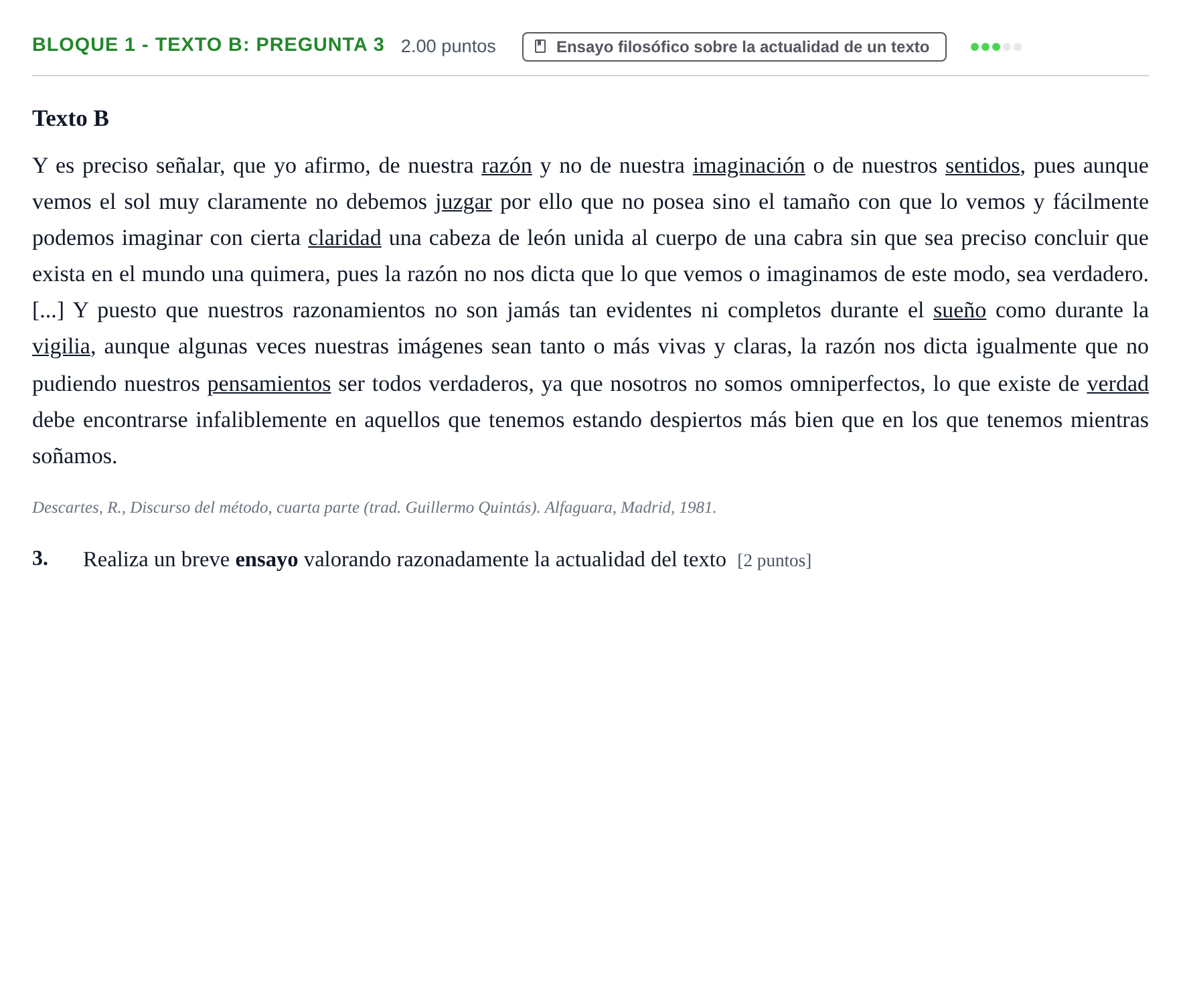 Enunciado: Bloque 1 - Texto B: Pregunta 3 · Historia de la Filosofía PAU La Rioja Extraordinaria 2023