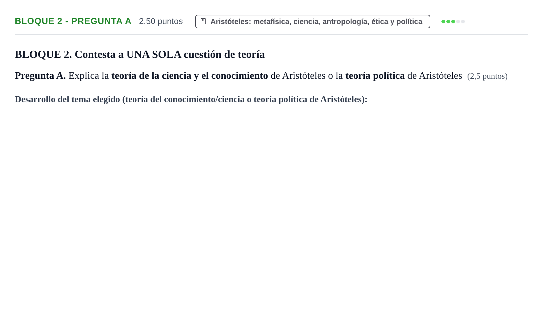 Enunciado: Bloque 2 - Pregunta A · Historia de la Filosofía PAU La Rioja Extraordinaria 2023