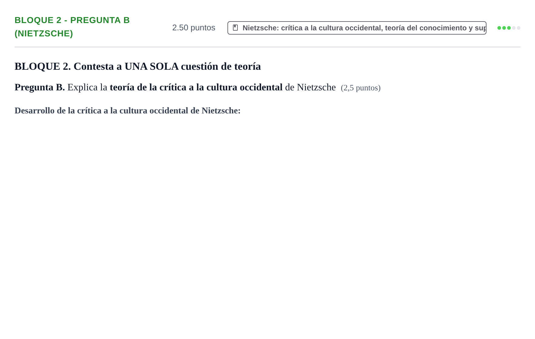 Enunciado: Bloque 2 - Pregunta B (Nietzsche) · Historia de la Filosofía PAU La Rioja Extraordinaria 2023