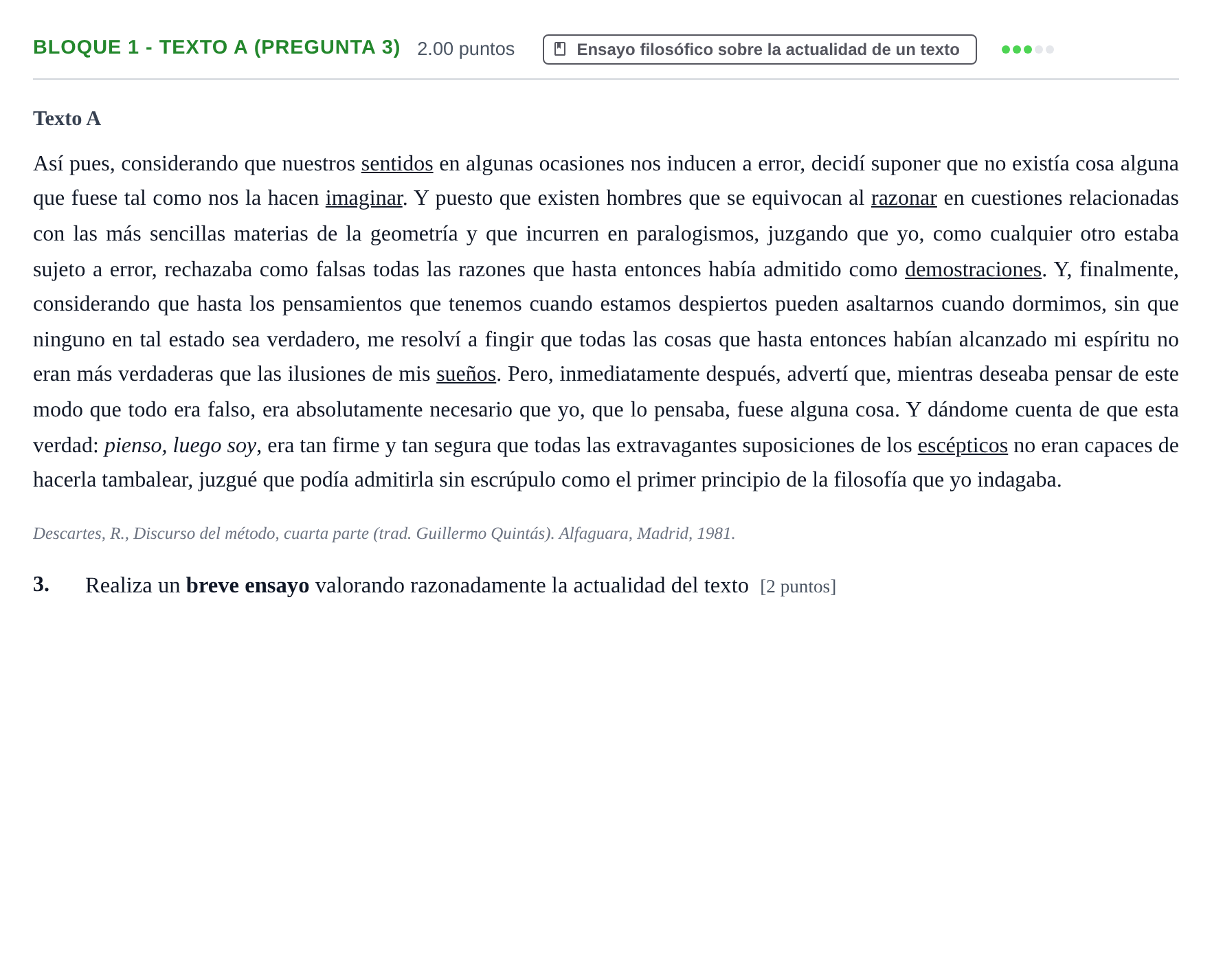 Enunciado: Bloque 1 - Texto A (Pregunta 3) · Historia de la Filosofía PAU La Rioja Ordinaria 2023