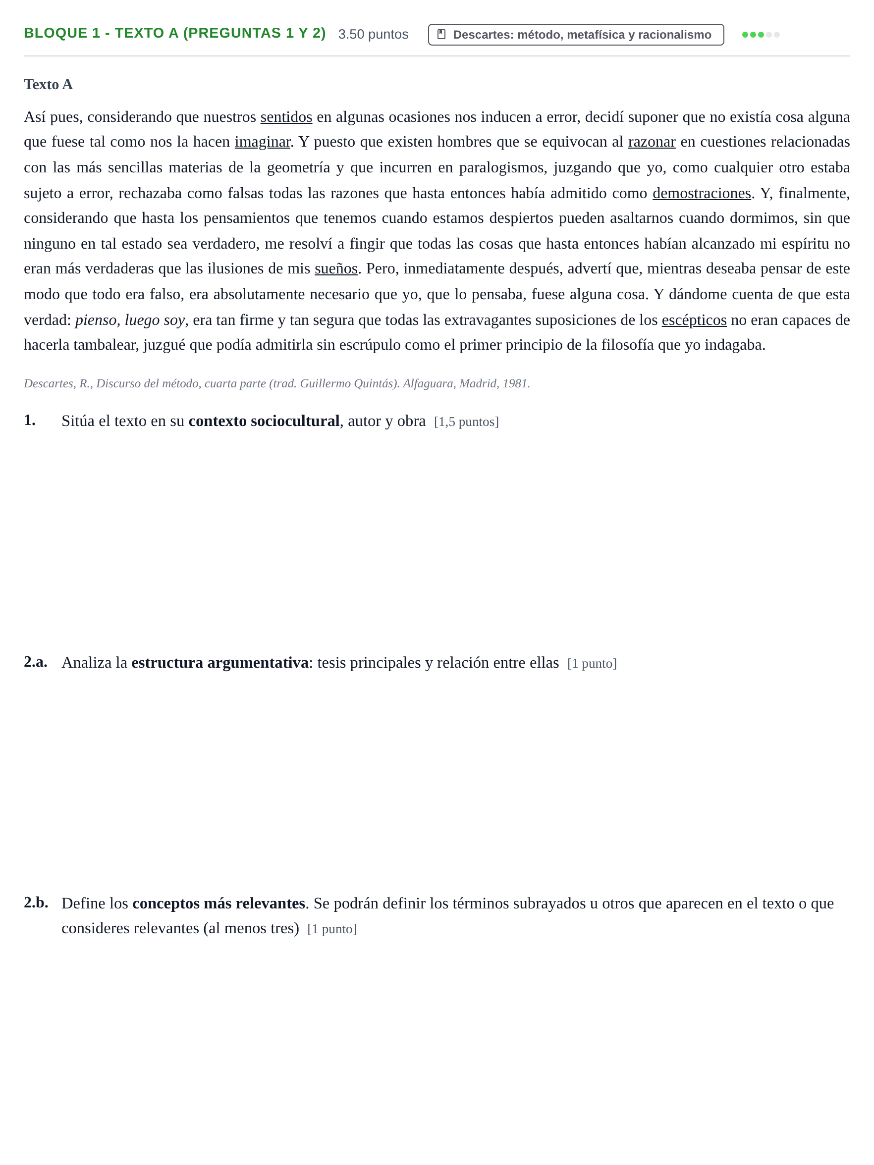 Enunciado: Bloque 1 - Texto A (Preguntas 1 y 2) · Historia de la Filosofía PAU La Rioja Ordinaria 2023