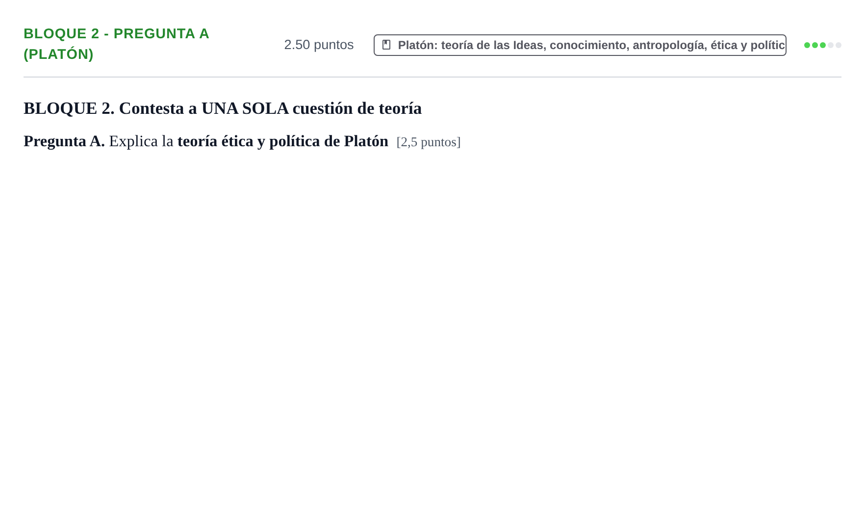 Enunciado: Bloque 2 - Pregunta A (Platón) · Historia de la Filosofía PAU La Rioja Ordinaria 2023