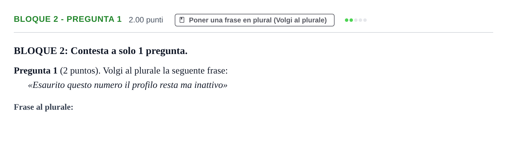 Enunciado: Bloque 2 - Pregunta 1 · Italiano PAU La Rioja Ordinaria 2023