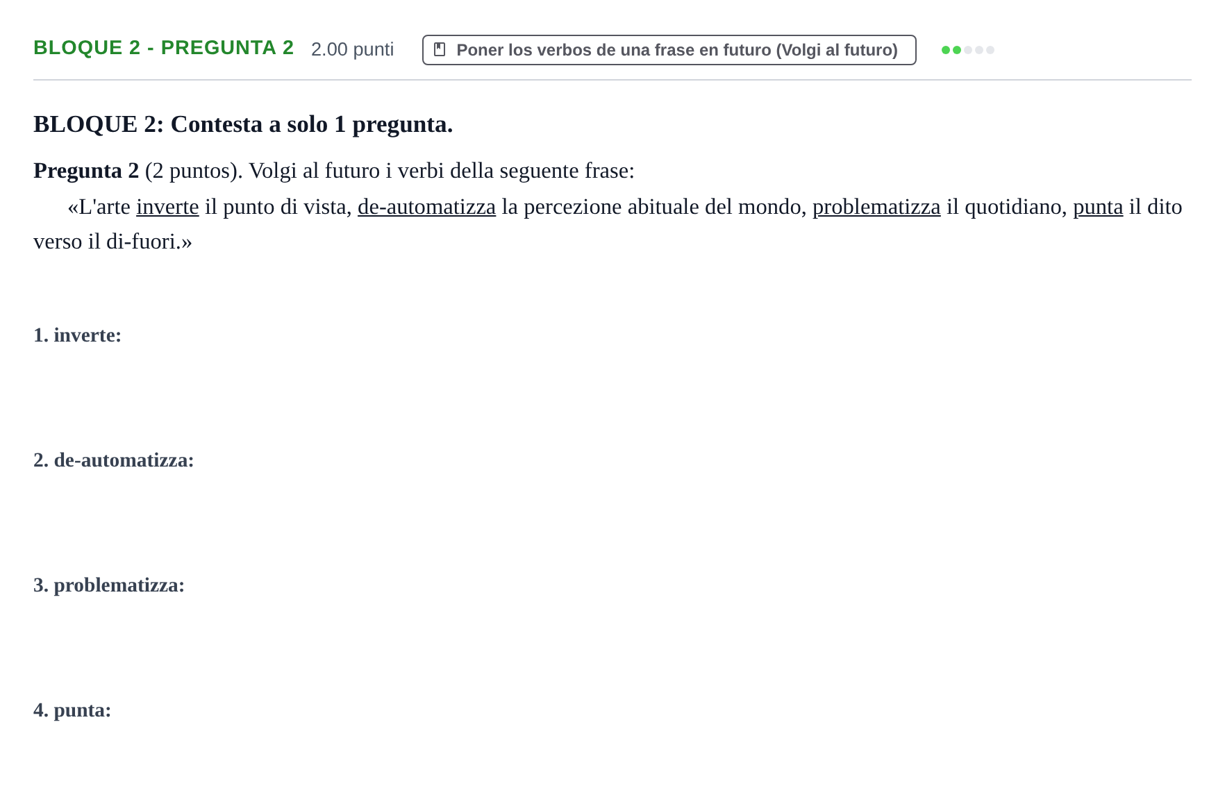 Enunciado: Bloque 2 - Pregunta 2 · Italiano PAU La Rioja Ordinaria 2023