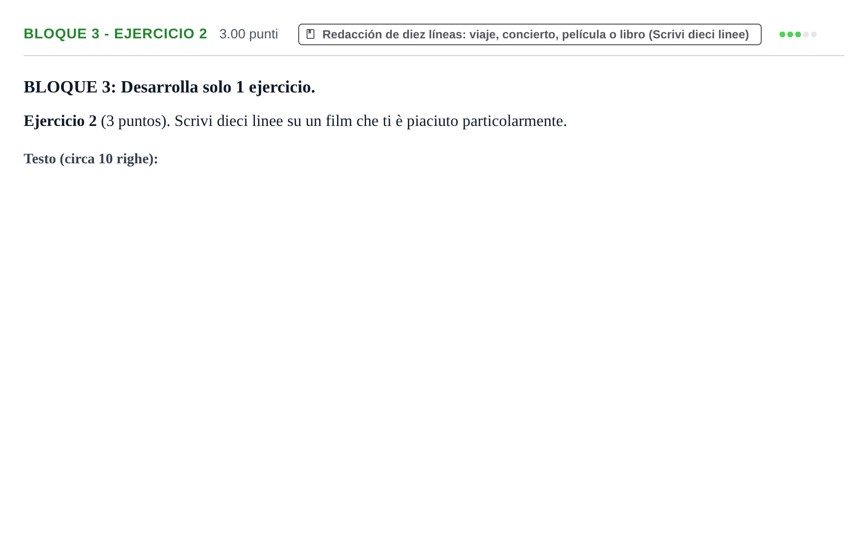 Enunciado: Bloque 3 - Ejercicio 2 · Italiano PAU La Rioja Ordinaria 2023