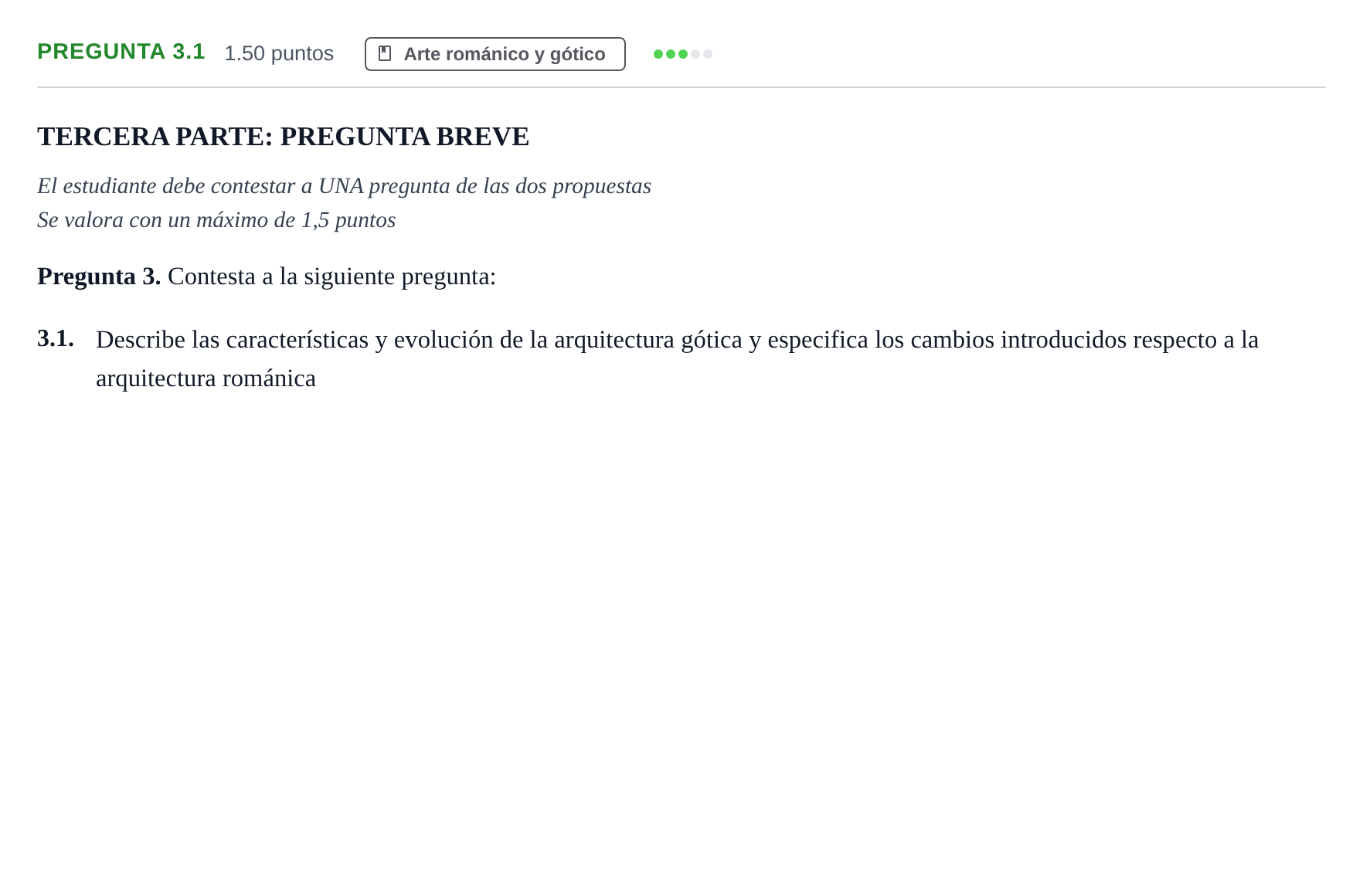 Enunciado: Pregunta 3.1 · Historia del Arte PAU La Rioja Ordinaria (Incidencias) 2023