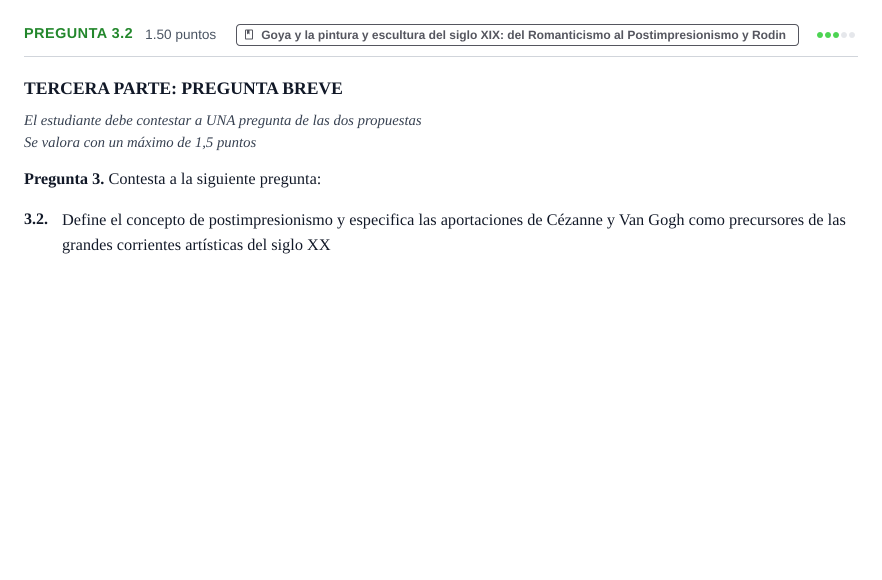 Enunciado: Pregunta 3.2 · Historia del Arte PAU La Rioja Ordinaria (Incidencias) 2023