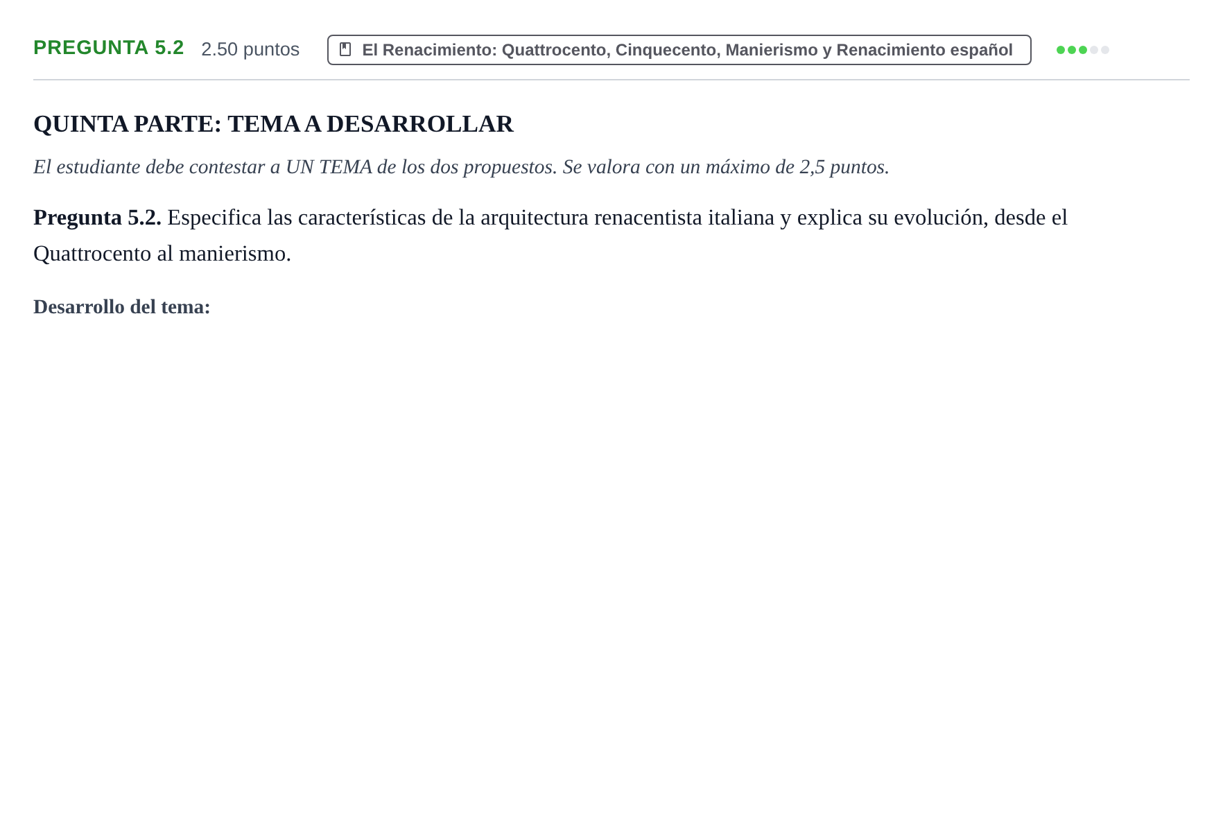 Enunciado: Pregunta 5.2 · Historia del Arte PAU La Rioja Ordinaria (Incidencias) 2023