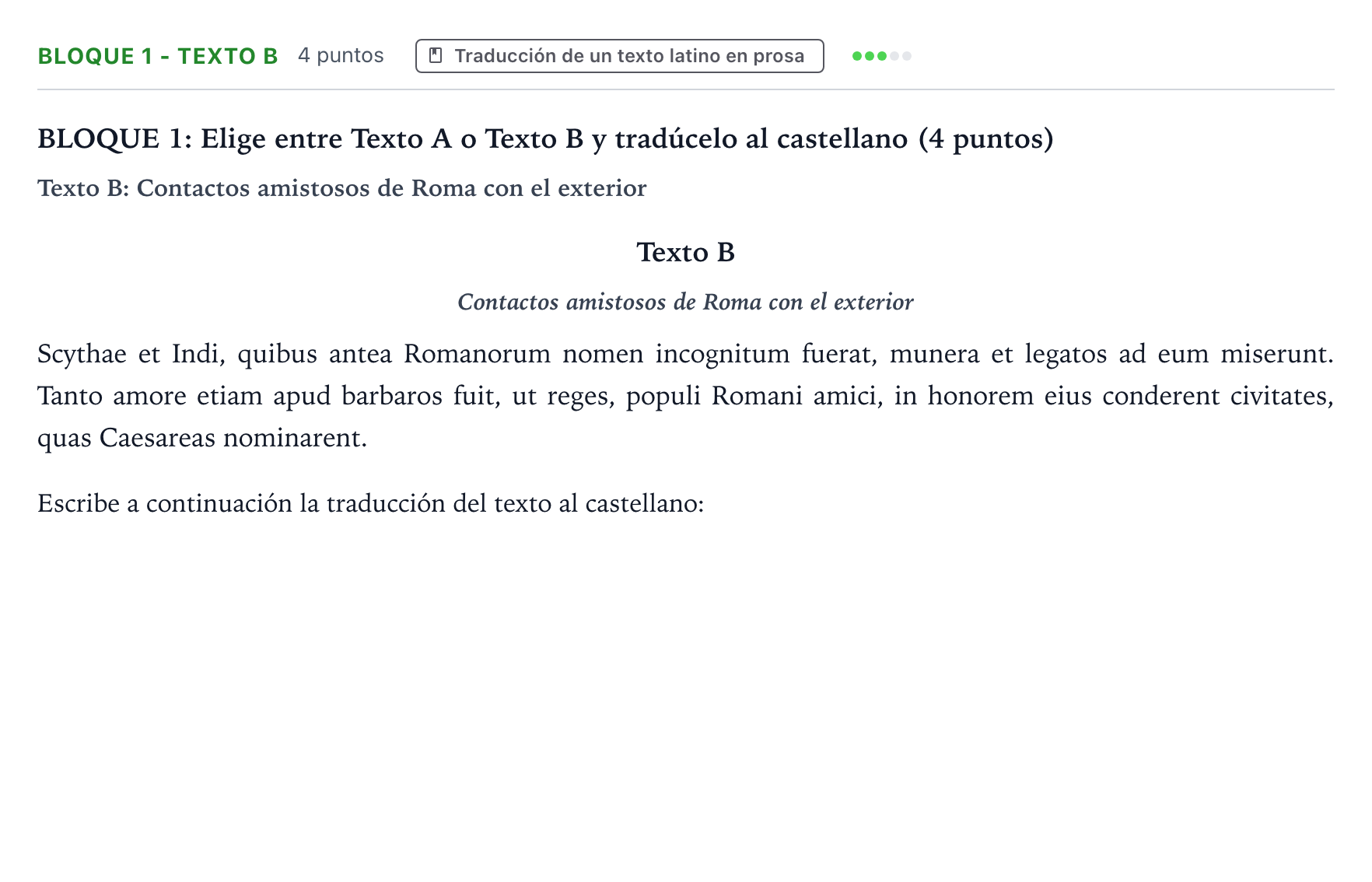 Enunciado: Bloque 1 - Texto B · Latín II PAU La Rioja Extraordinaria 2023