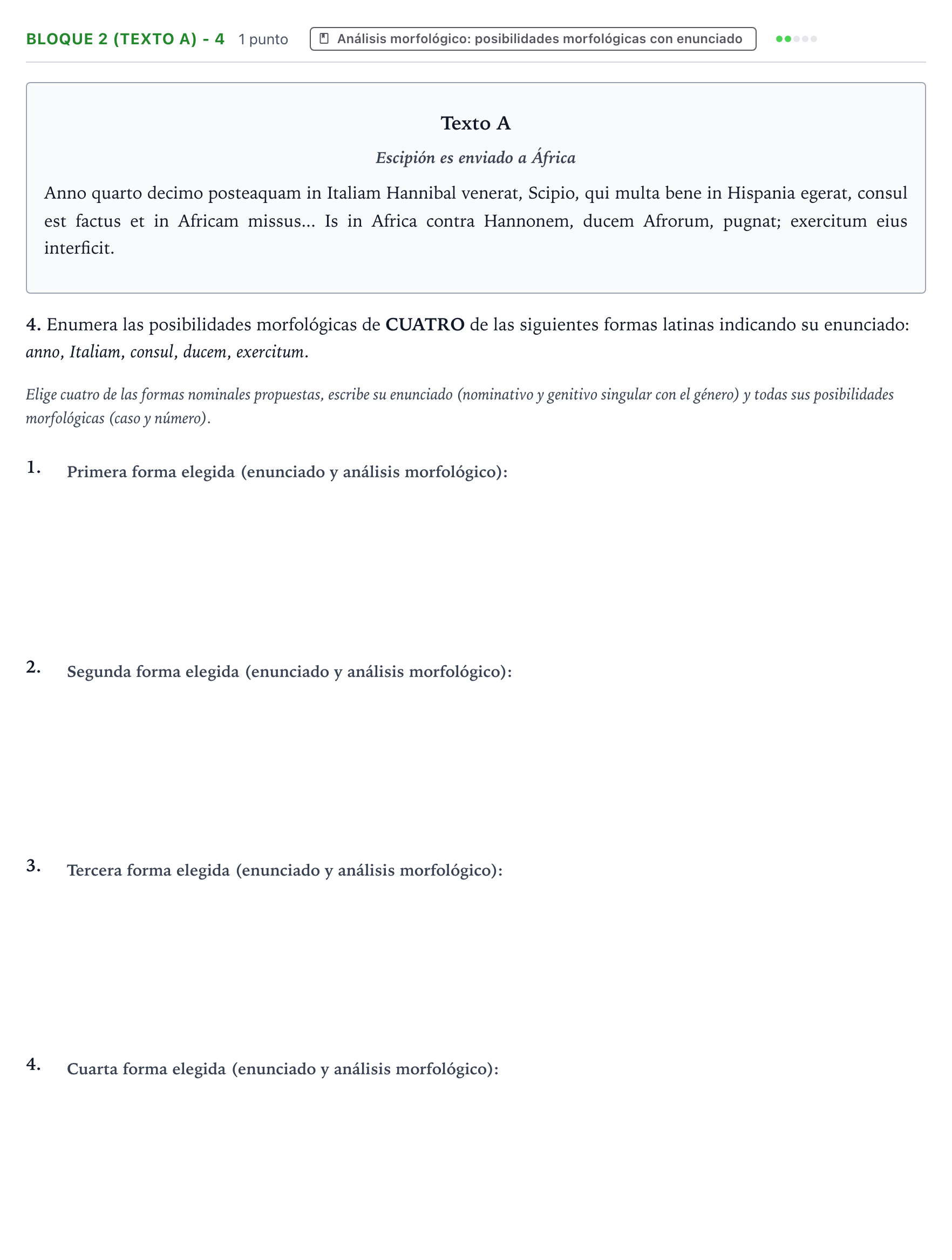 Enunciado: Bloque 2 (Texto A) - 4 · Latín II PAU La Rioja Extraordinaria 2023