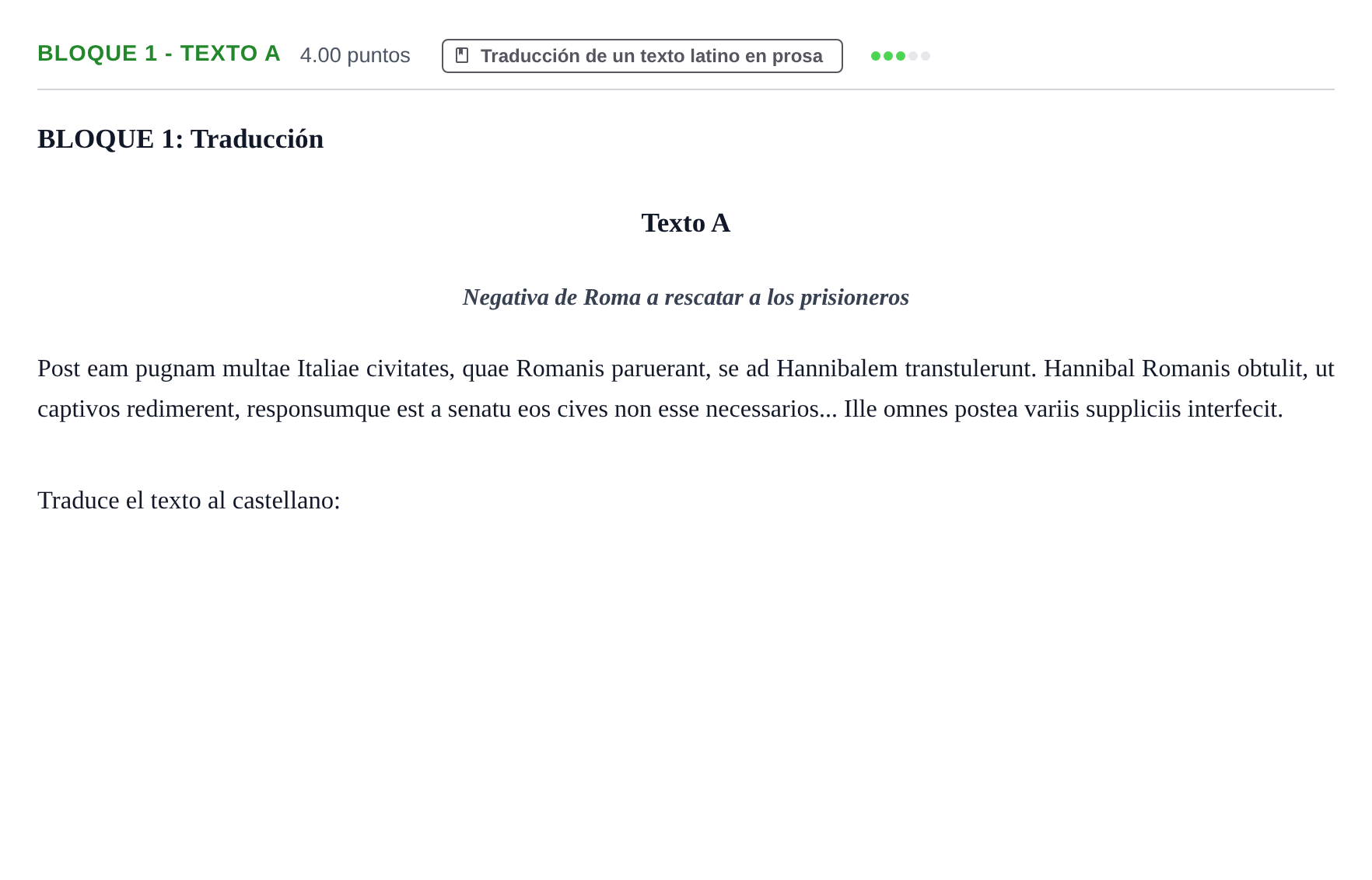Enunciado: Bloque 1 - Texto A · Latín II PAU La Rioja Ordinaria 2023