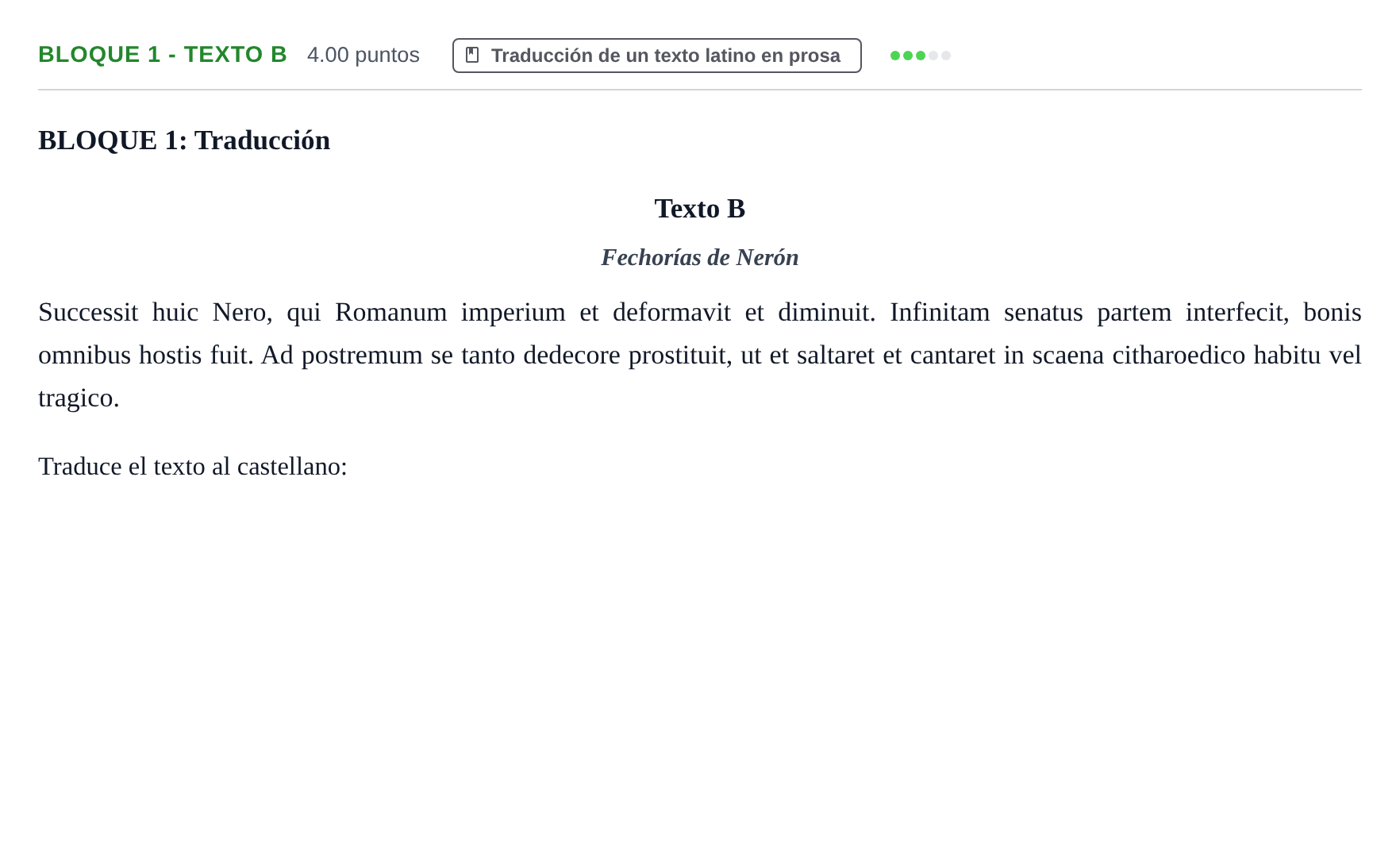 Enunciado: Bloque 1 - Texto B · Latín II PAU La Rioja Ordinaria 2023