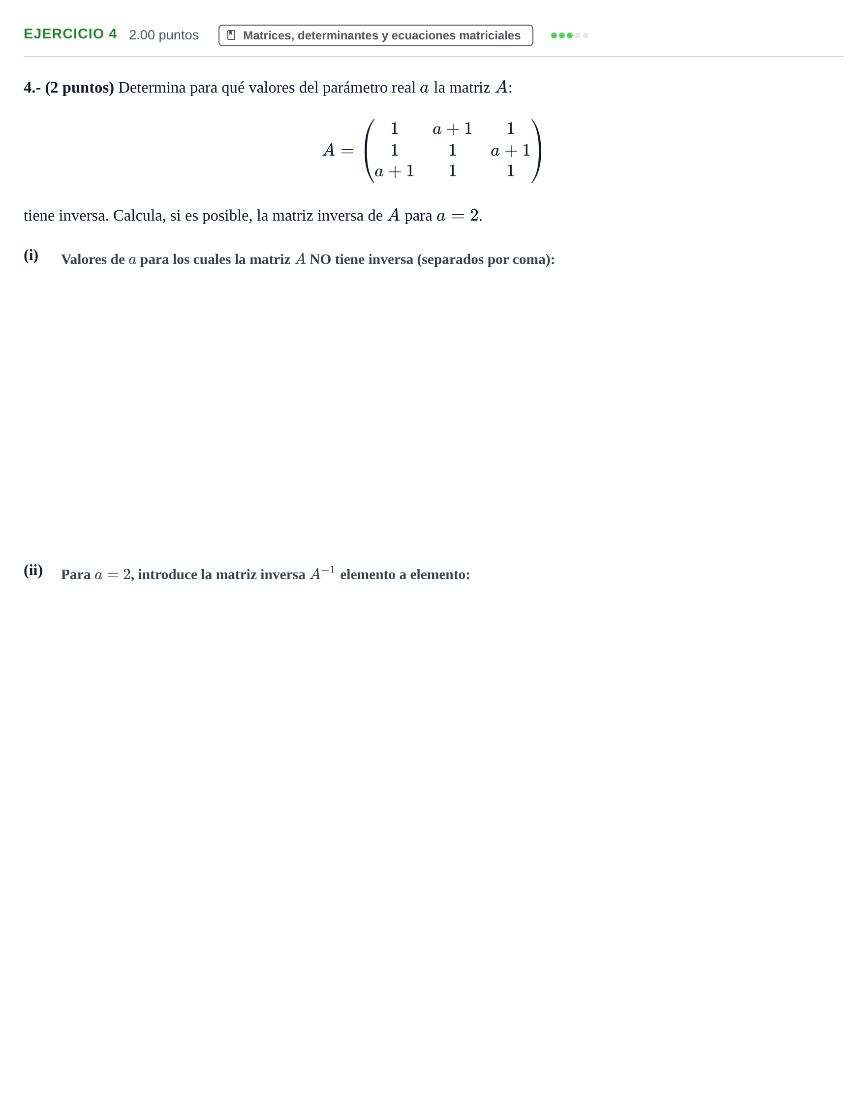 Enunciado: Problema 4 · Matemáticas II PAU La Rioja Extraordinaria 2023