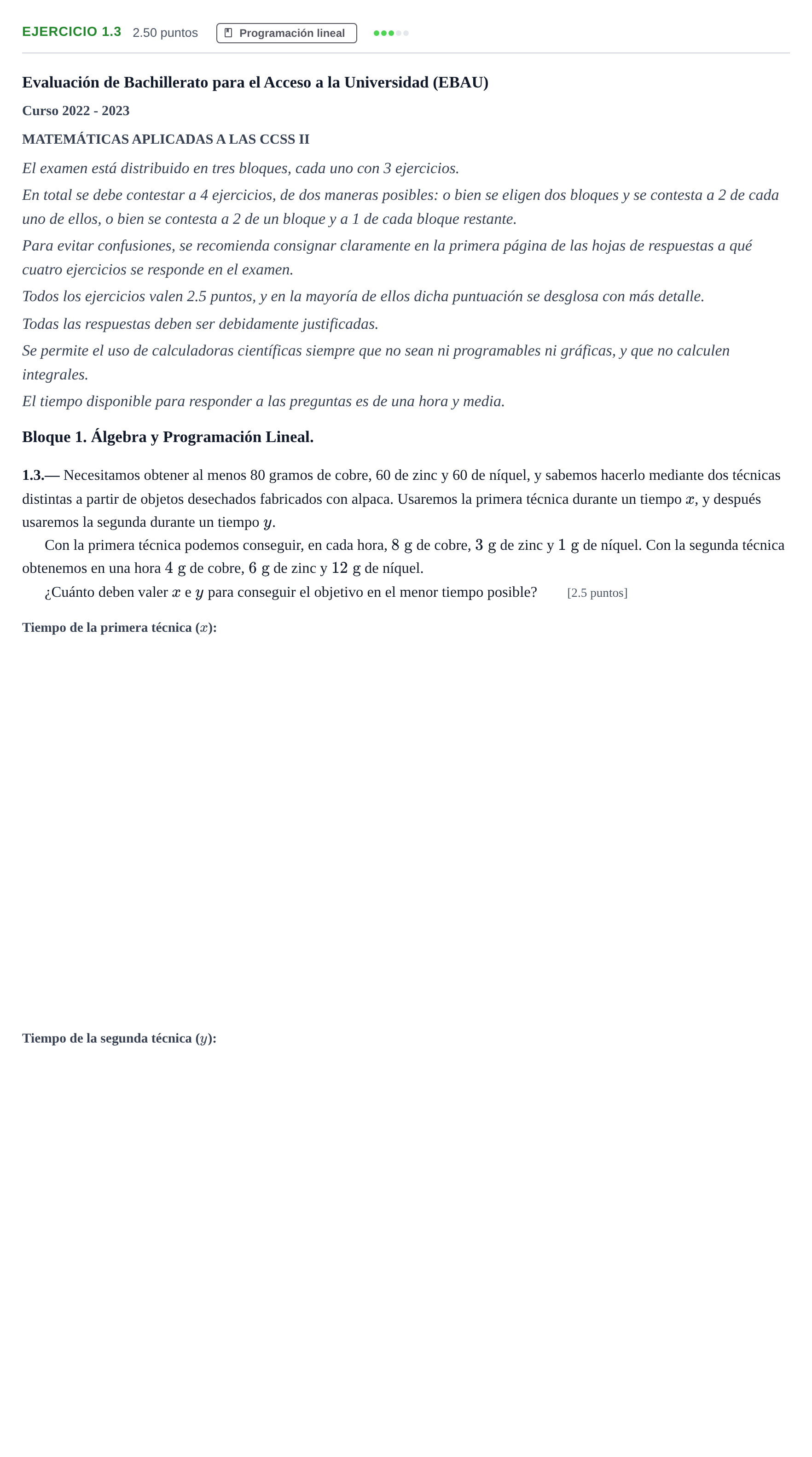 Enunciado: Ejercicio 1.3 · Matemáticas aplicadas a las Ciencias Sociales II PAU La Rioja Ordinaria 2023
