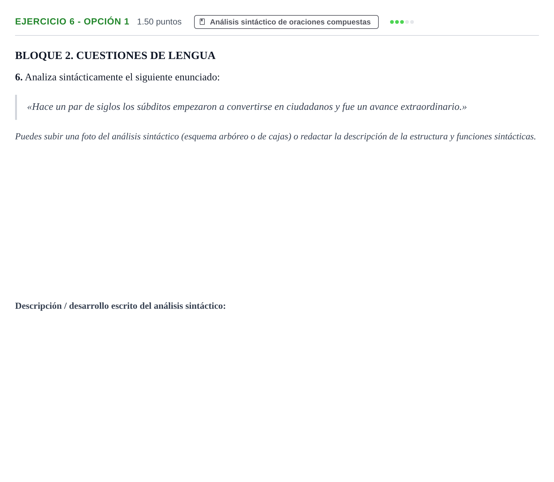 Enunciado: Ejercicio 6 - Opción 1 · Lengua Castellana y Literatura II PAU La Rioja Ordinaria 2023