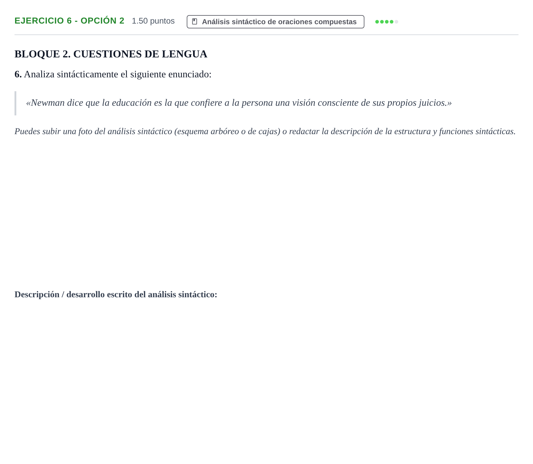 Enunciado: Ejercicio 6 - Opción 2 · Lengua Castellana y Literatura II PAU La Rioja Ordinaria 2023