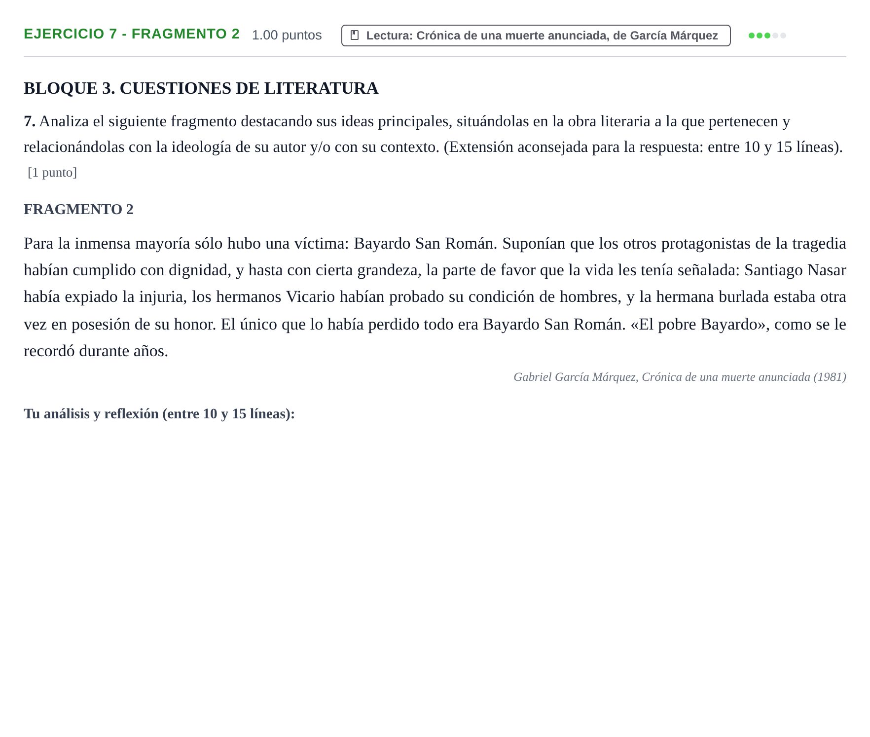 Enunciado: Ejercicio 7 - Fragmento 2 · Lengua Castellana y Literatura II PAU La Rioja Ordinaria 2023