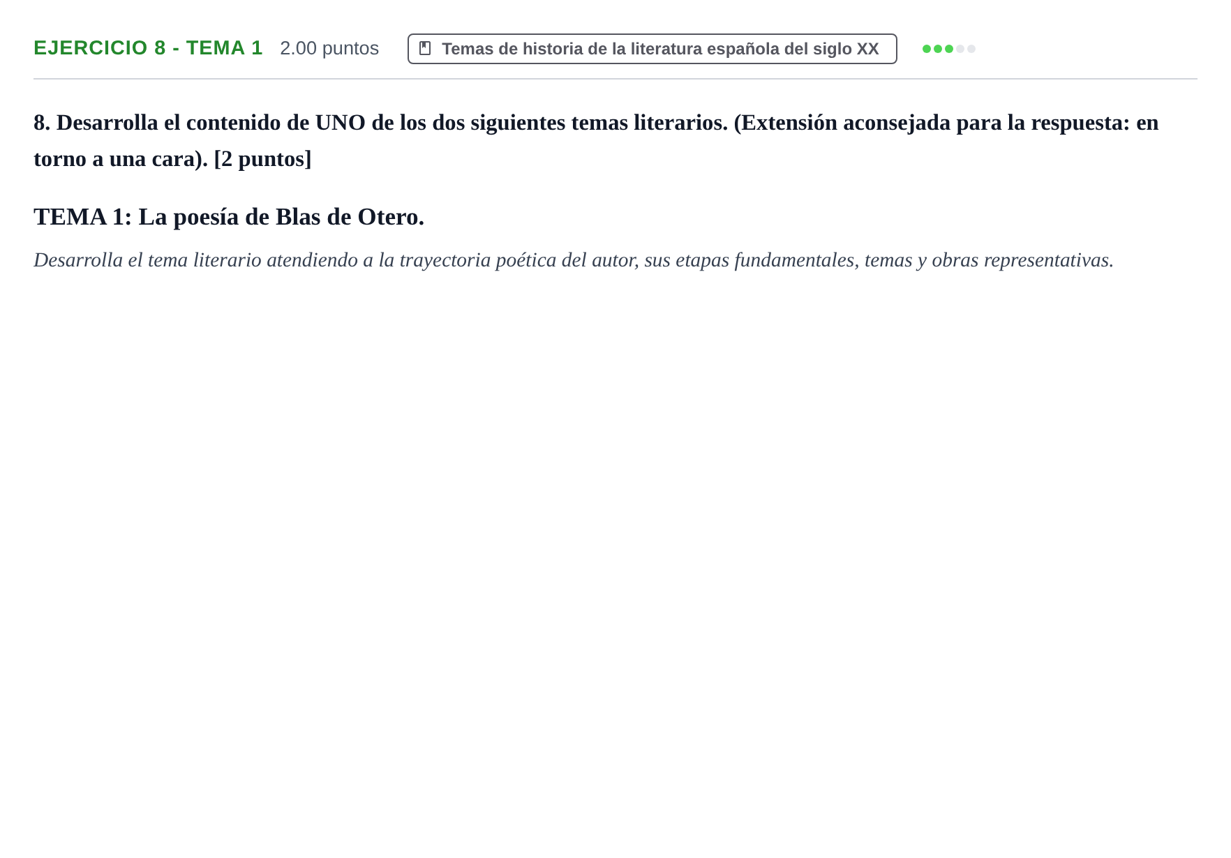 Enunciado: Ejercicio 8 - Tema 1 · Lengua Castellana y Literatura II PAU La Rioja Ordinaria 2023